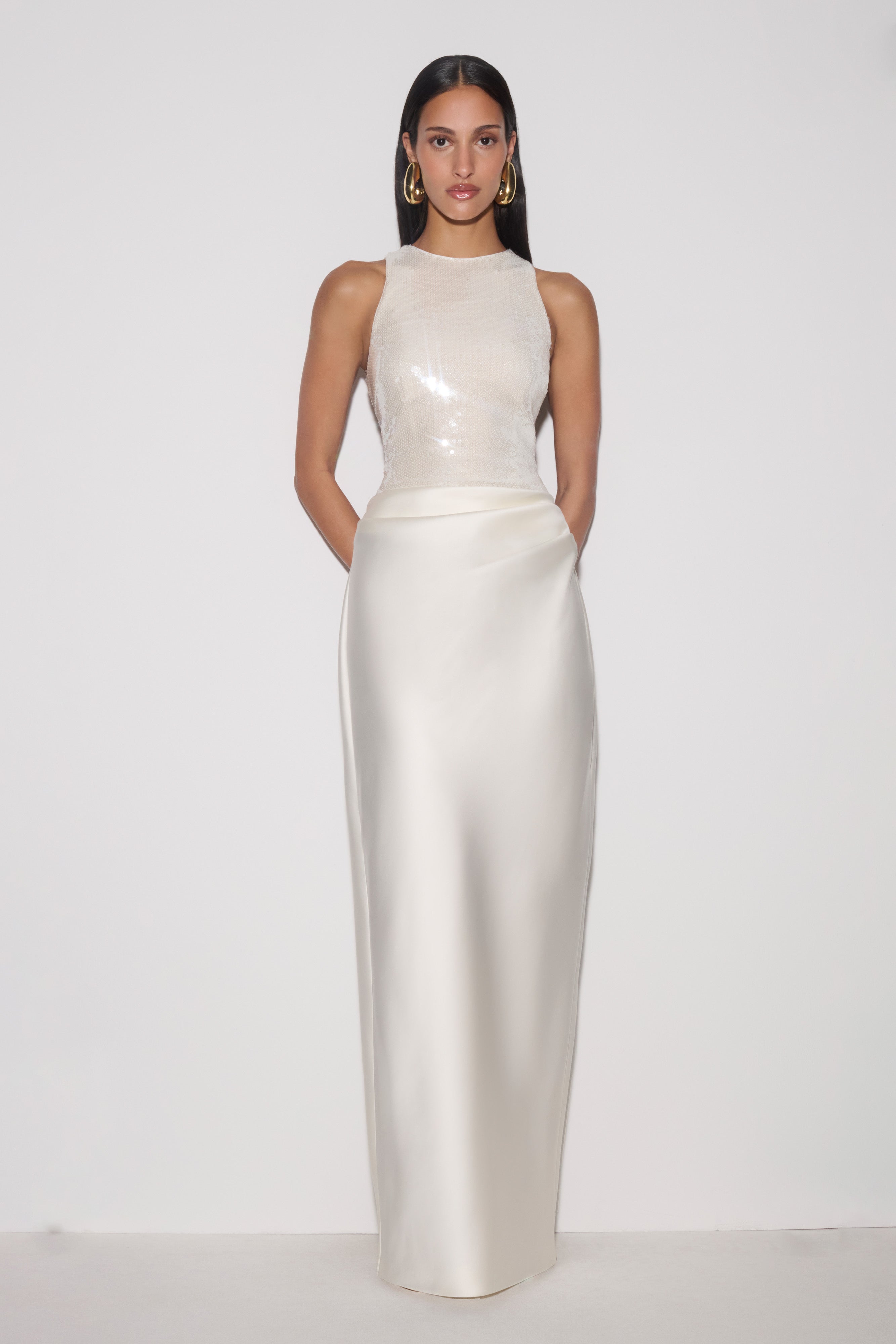 addison maxi dress Sequin & Satin - White member:54790966476968:11200 Abstract front bodice cut Size:2T (Toddler) Loom knit dress :