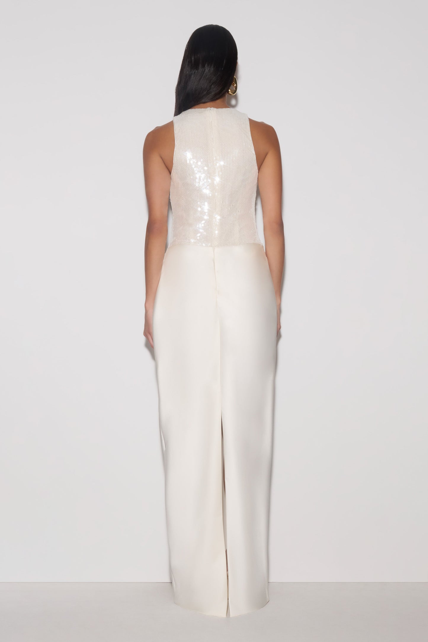 Addison Sequin & Satin Maxi Dress - White