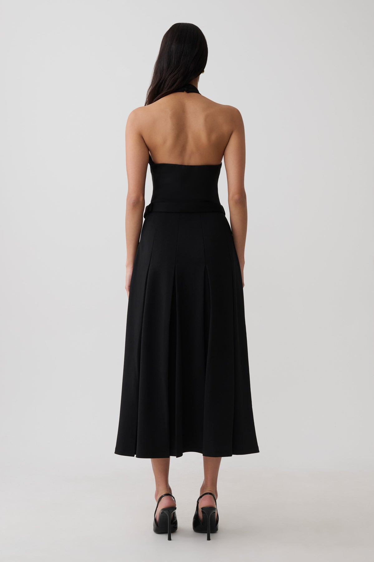 Alecto Crepe Halter Midi Dress With Belt - Black
