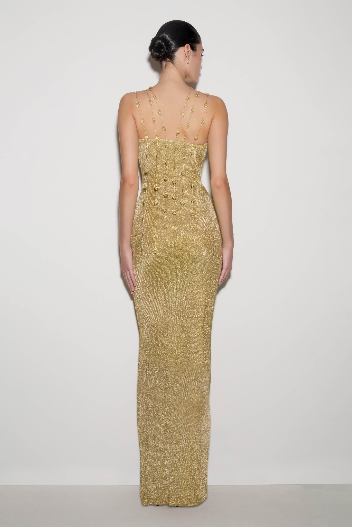 Shami Lurex Maxi Dress With Flowers - Gold