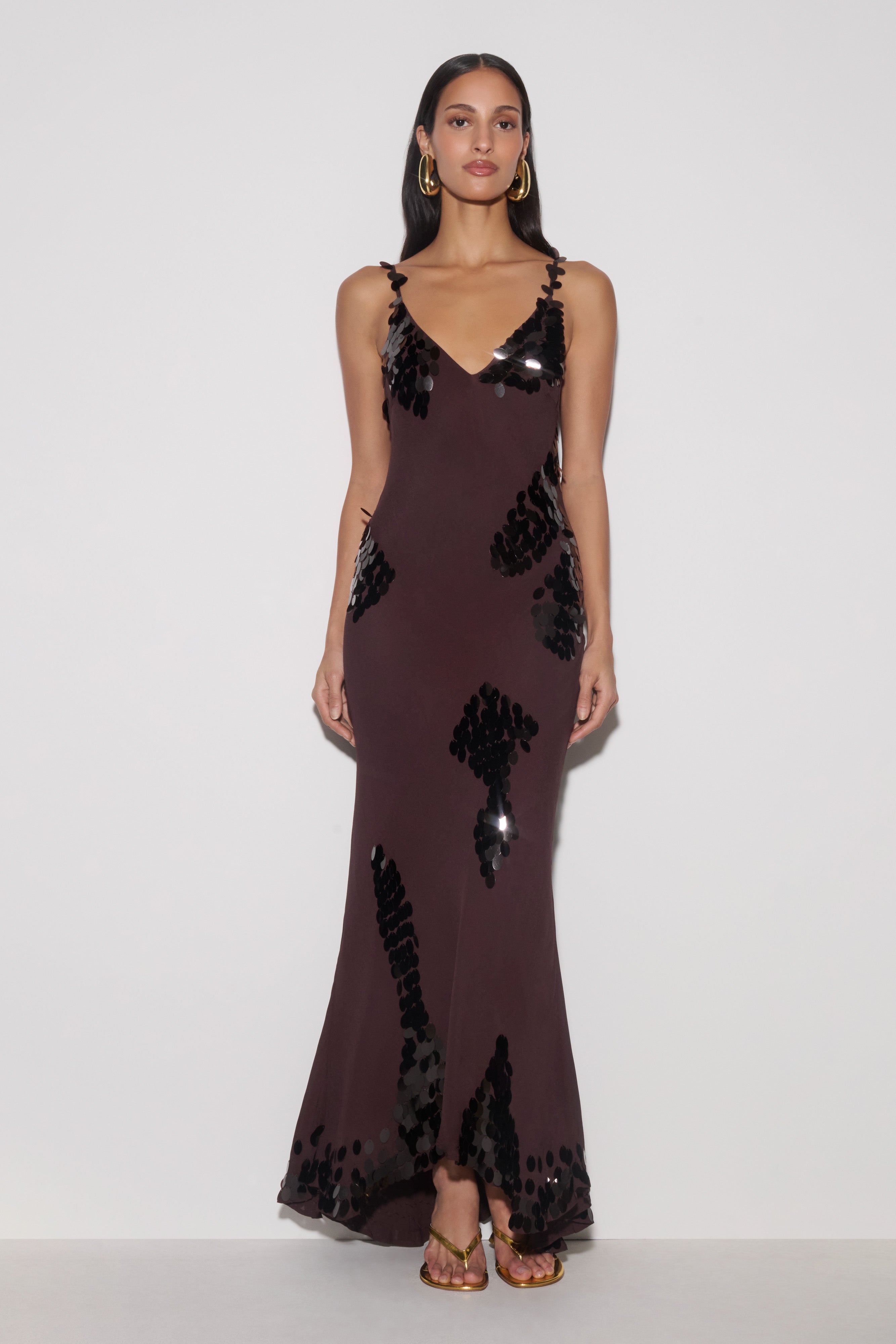 Meshki Josette Sequin & Chiffon Maxi Dress - Dark Chocolate