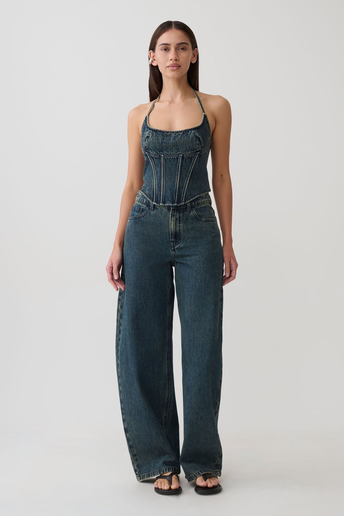 Stephanie Corset Denim Top - Vintage Blue
