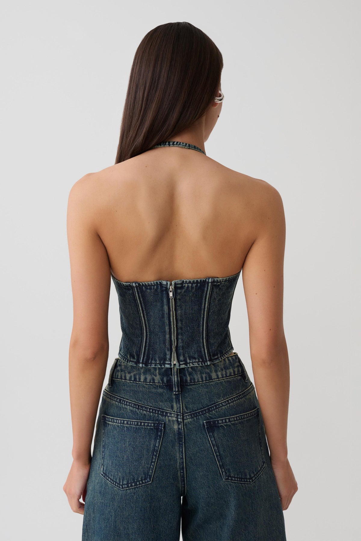 Stephanie Corset Denim Top - Vintage Blue