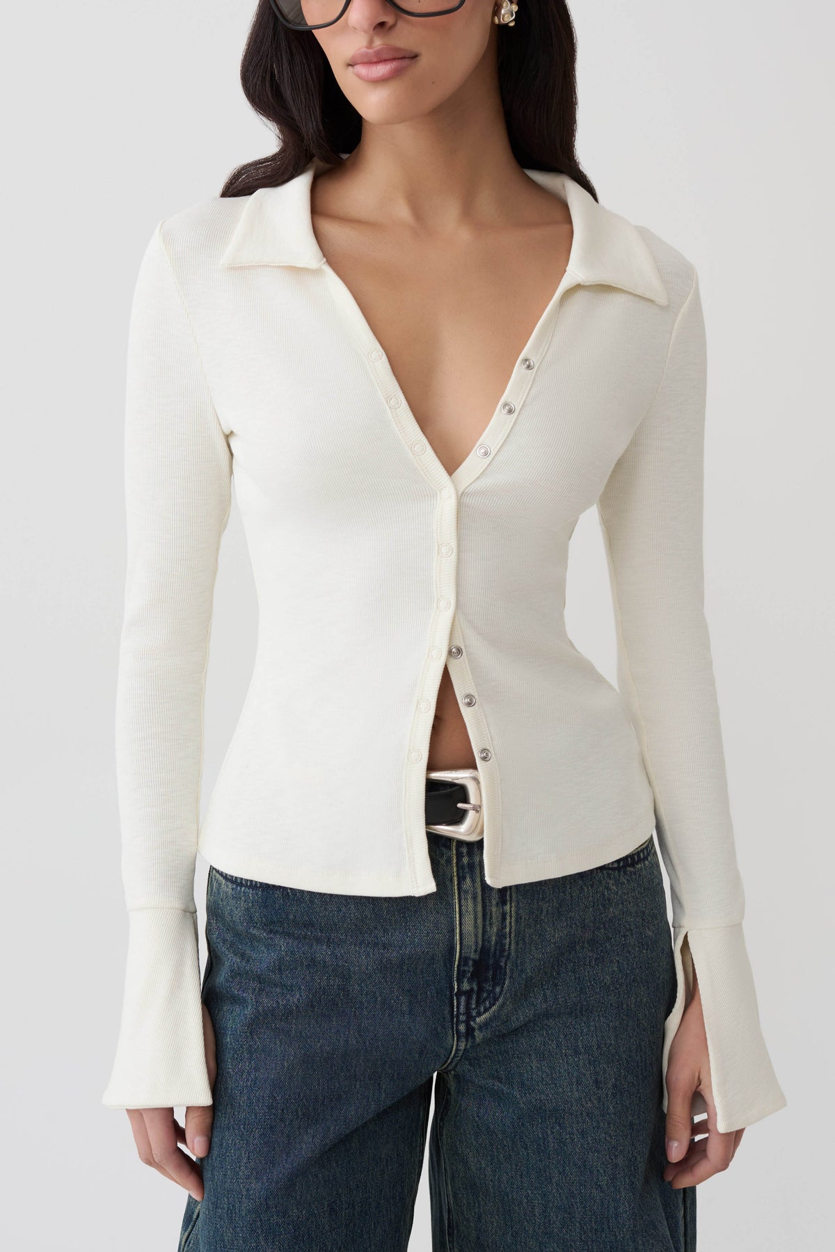 Analisa Button Down Long Sleeve Top - Ivory