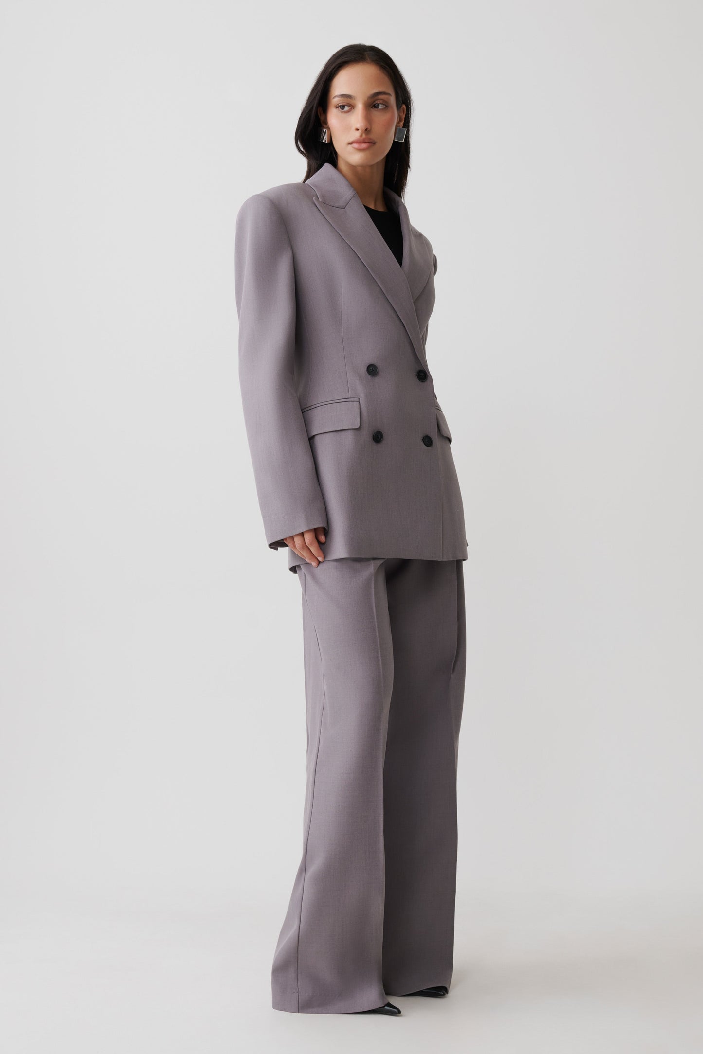 Phoebe Double Breasted Blazer - Light Grey Marle