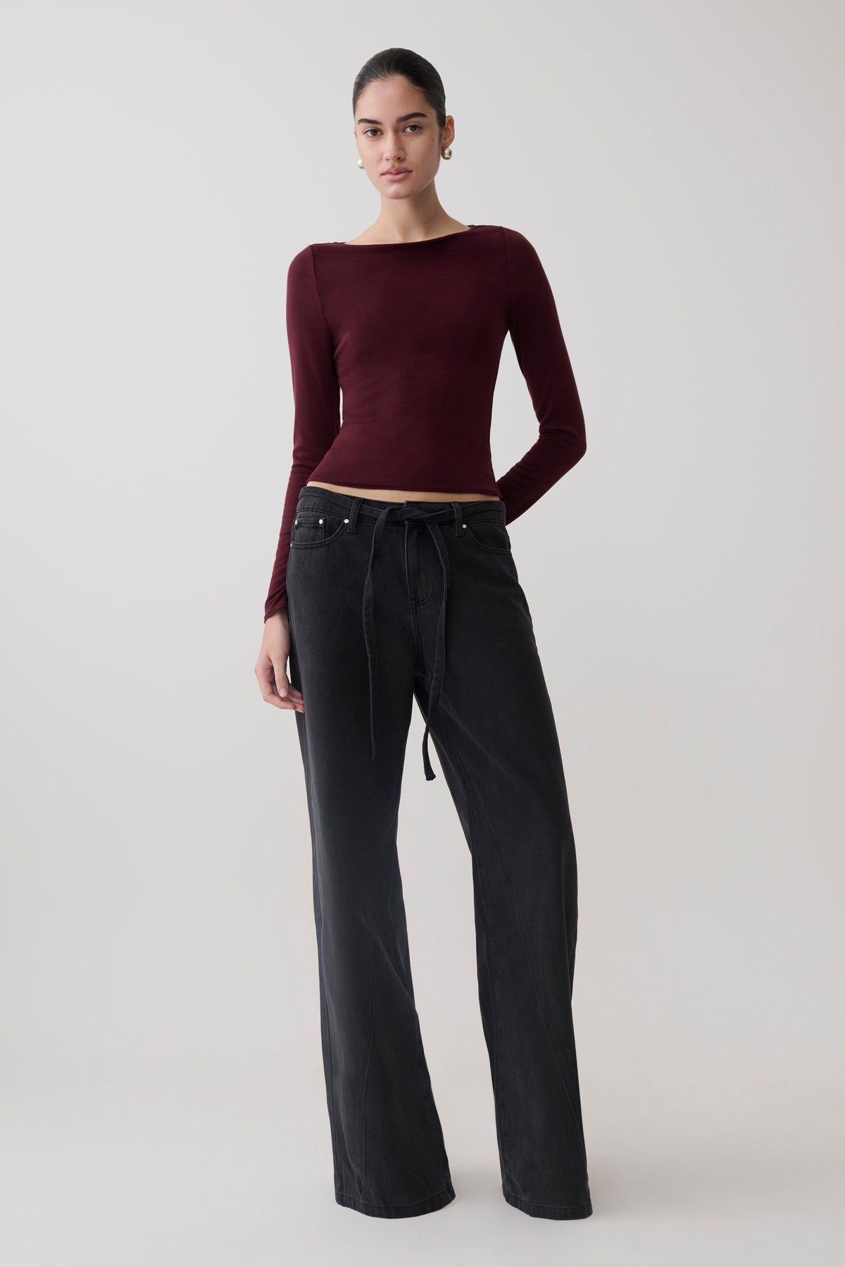 Coraline Long Sleeve Sheer Top - Burgundy