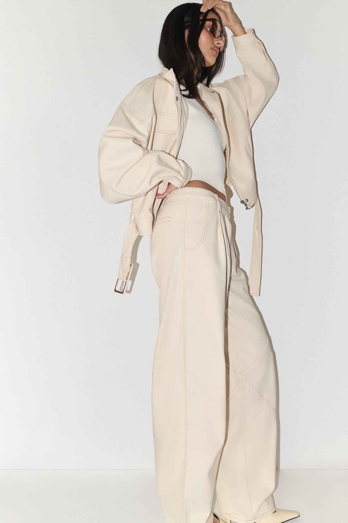 Dane Barrel Leg Denim Pants - Cream