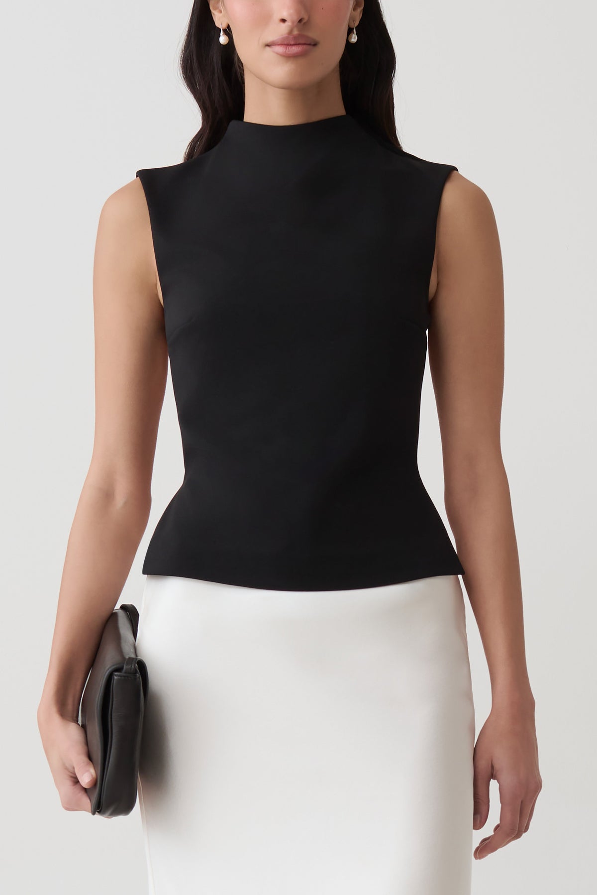 Rhys High Neck Open Back Top - Black