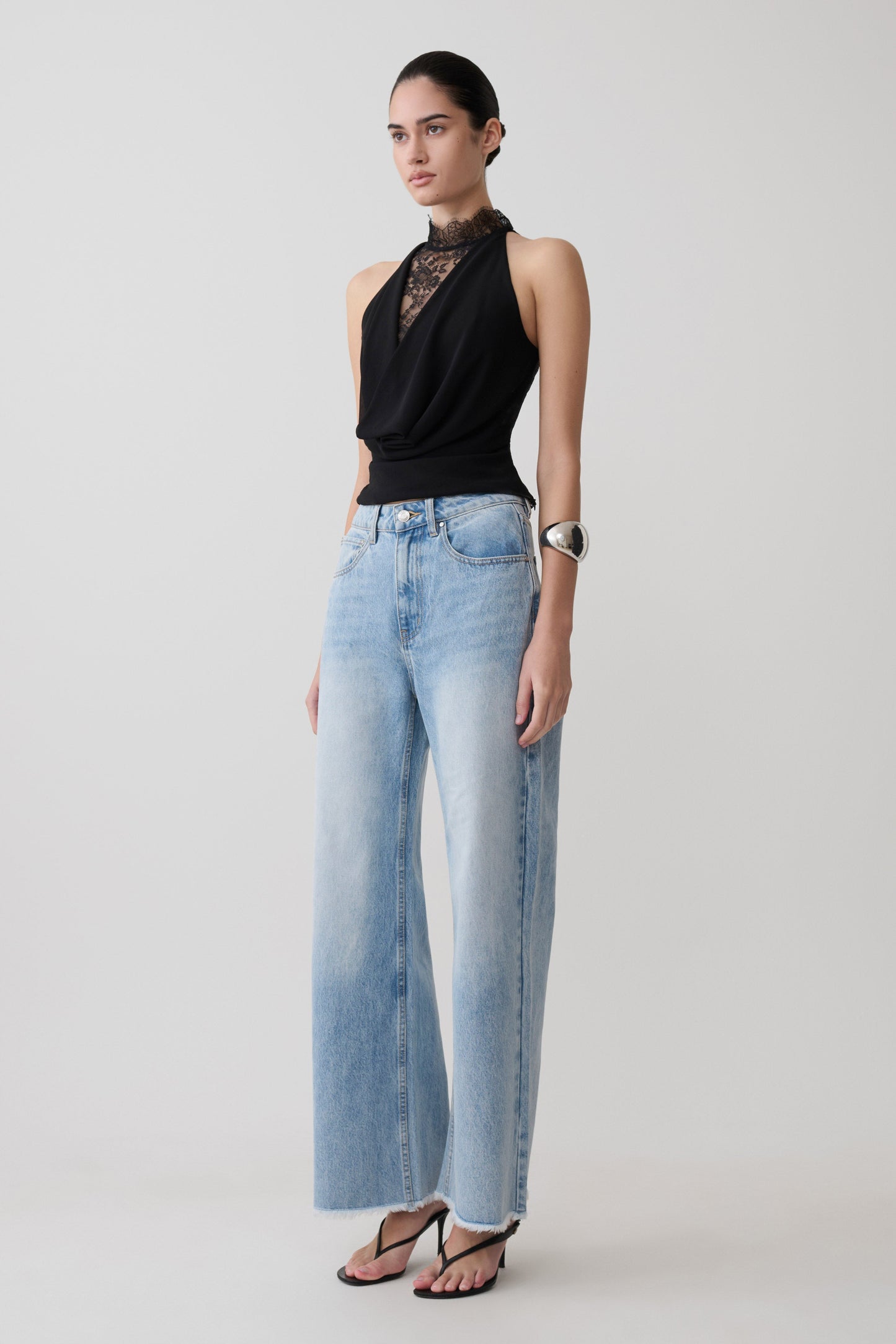 Arra Chiffon & Lace Halter Top - Black