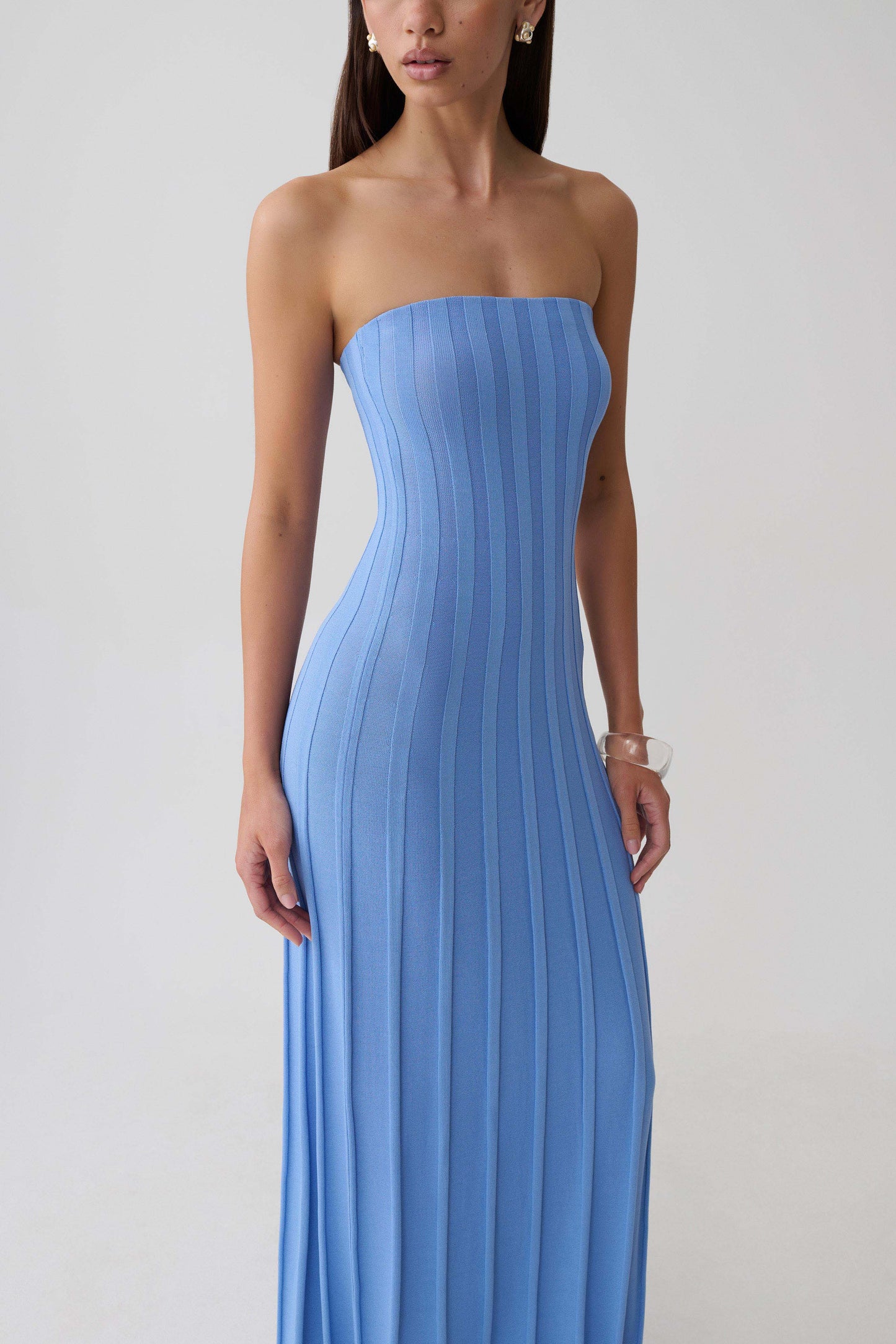 Pia Ribbed Strapless Maxi Dress - Periwinkle