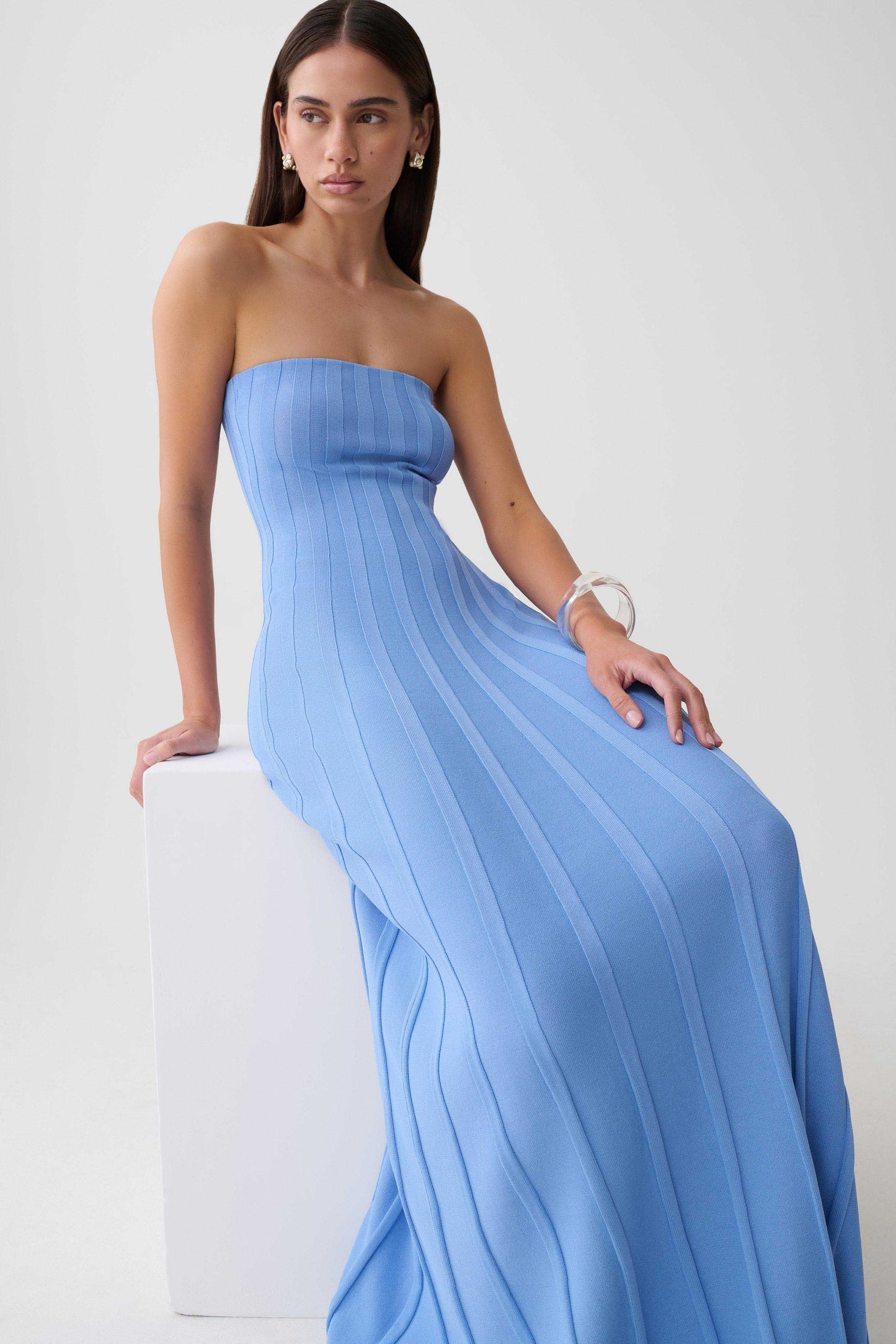 Pia Ribbed Strapless Maxi Dress - Periwinkle