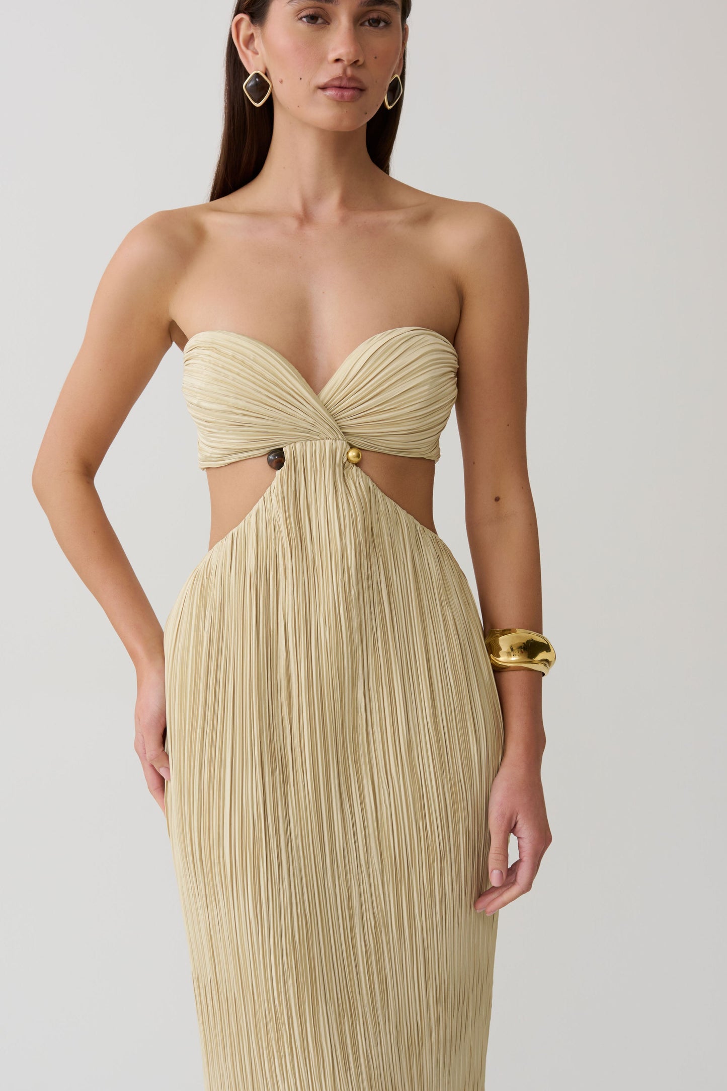 Dana Cut Out Hardware Maxi Dress - Lime Gold