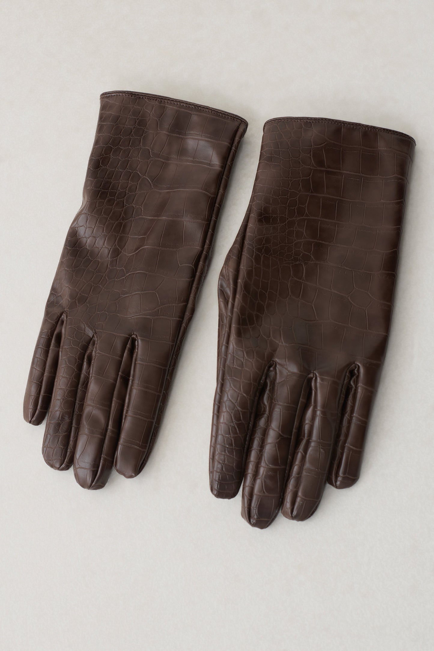 Atlas Faux Leather Crocodile Gloves - Chocolate