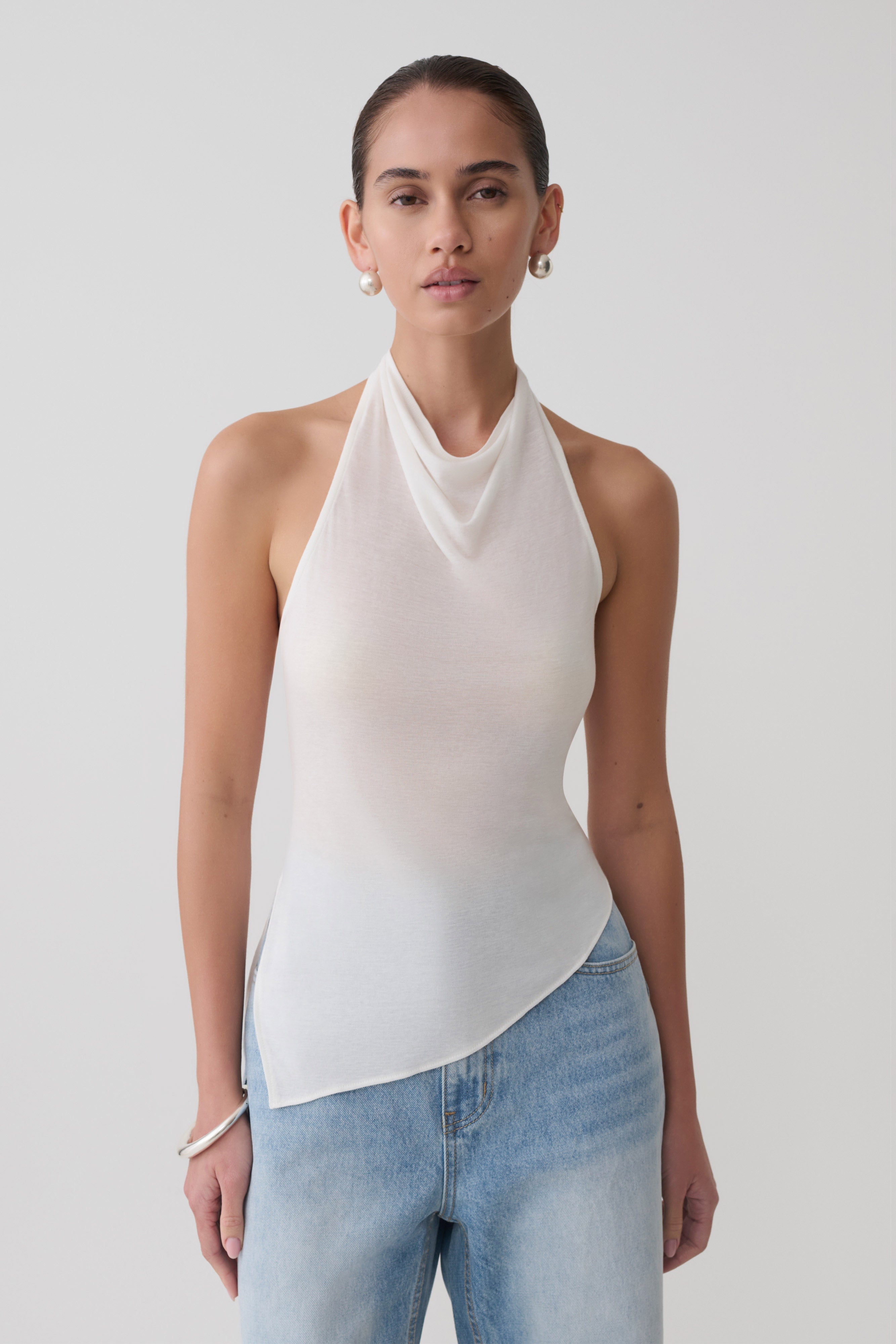 Clea Relaxed Sheer Halter Top - Ivory | MESHKI US