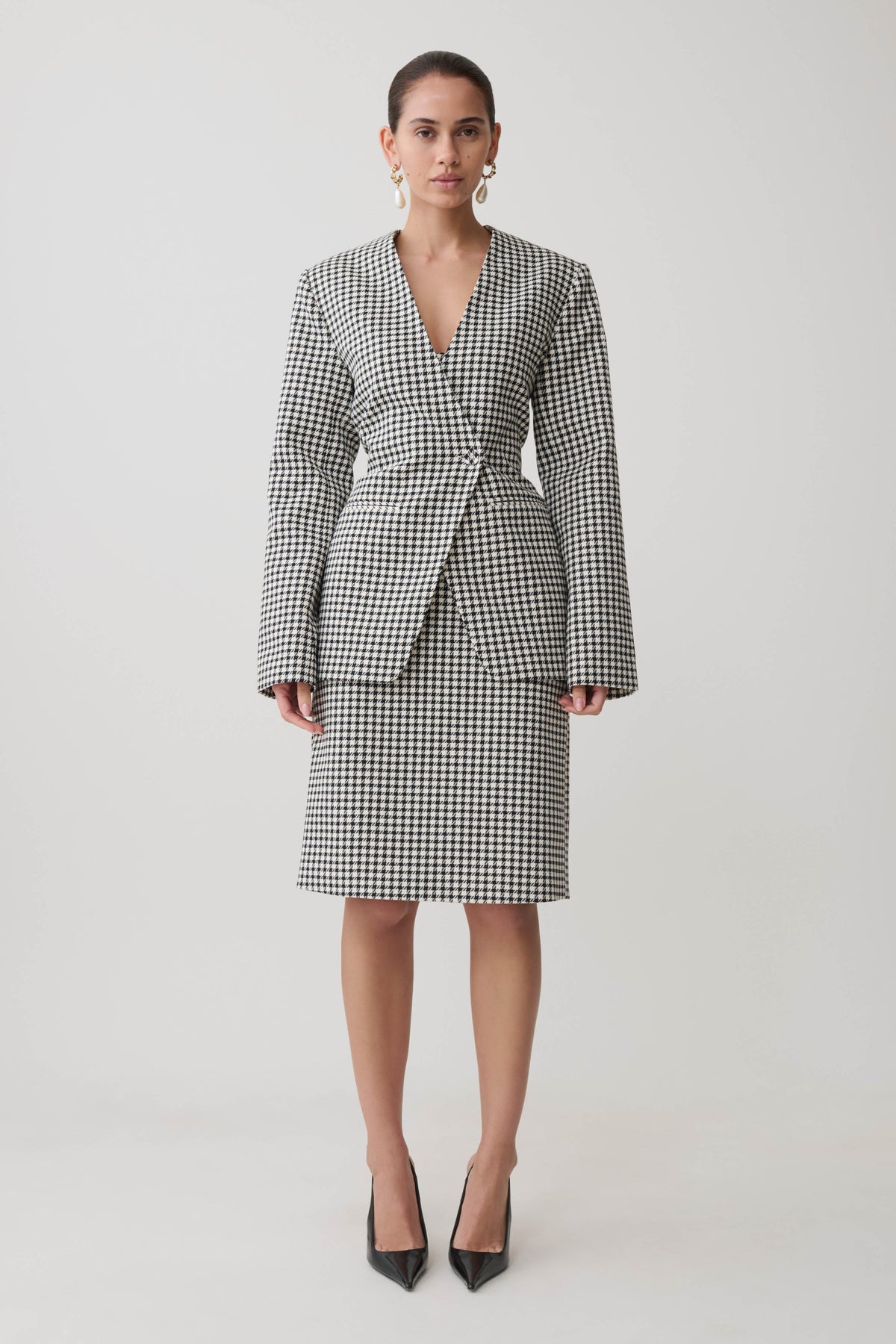 Amelie Tweed Midi Skirt - Houndstooth