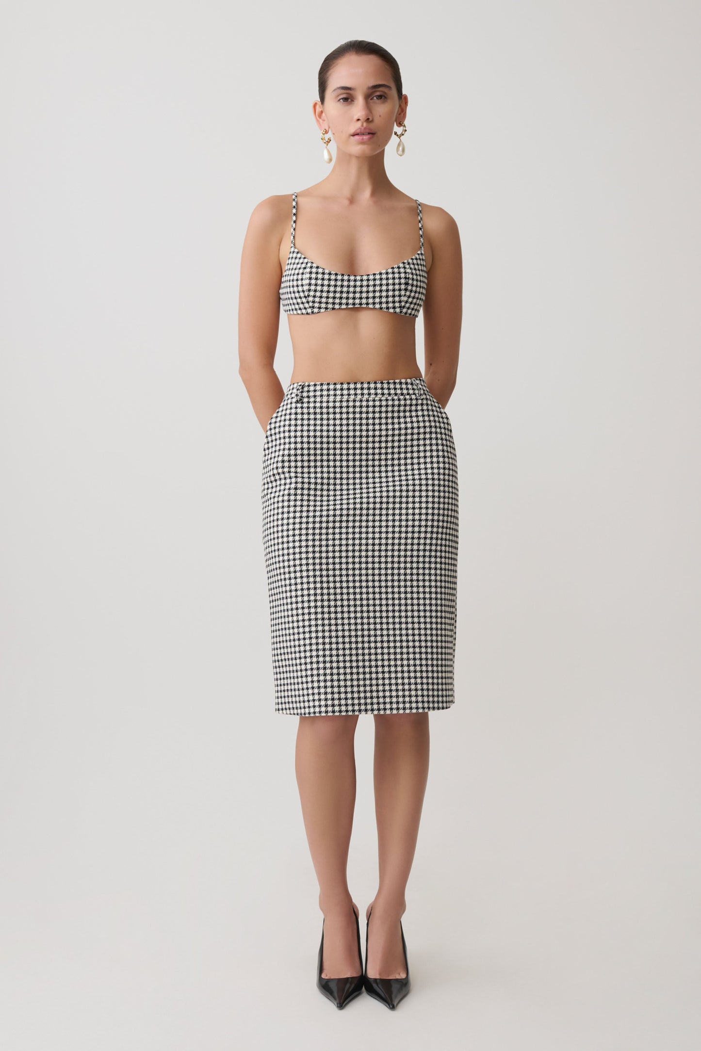 Amelie Tweed Bralette - Houndstooth