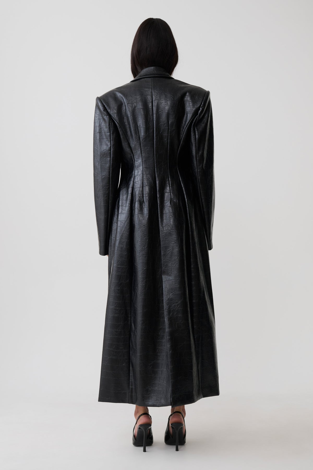 Rundy Croc Faux Leather Coat - Black