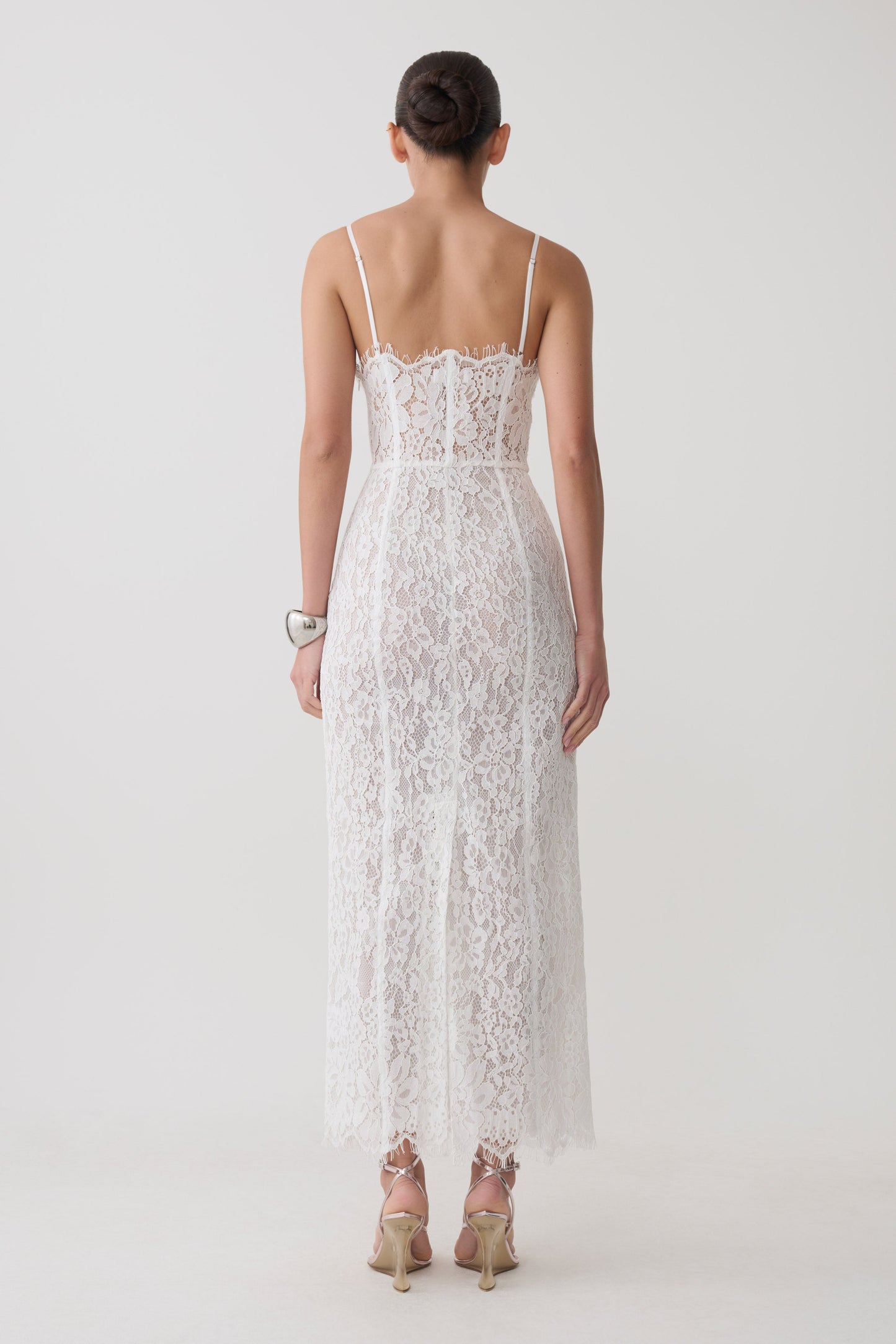 Ottilie Lace And Mesh Midi Dress - White