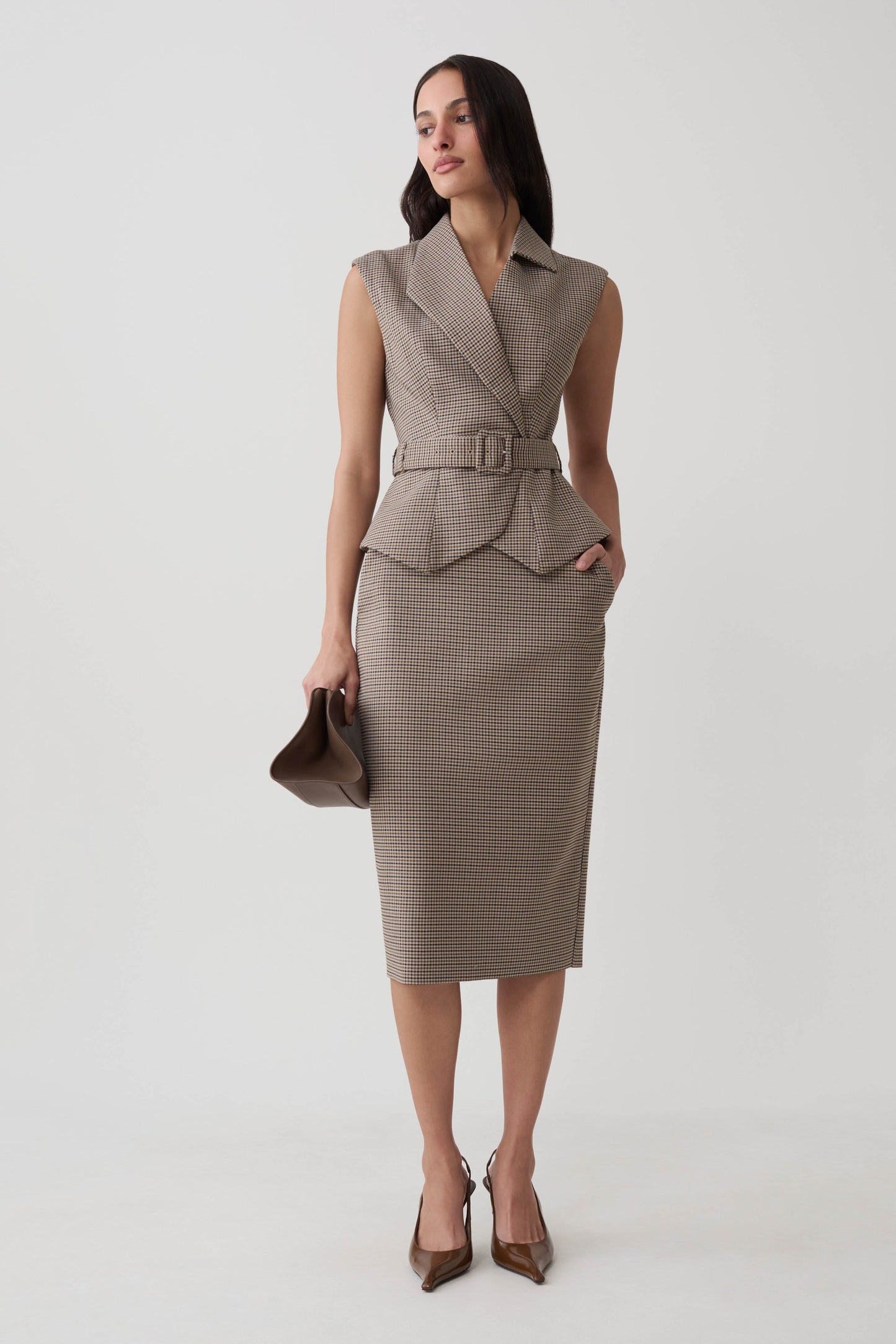 Gisella Suiting Asymmetrical Vest - Tan Check