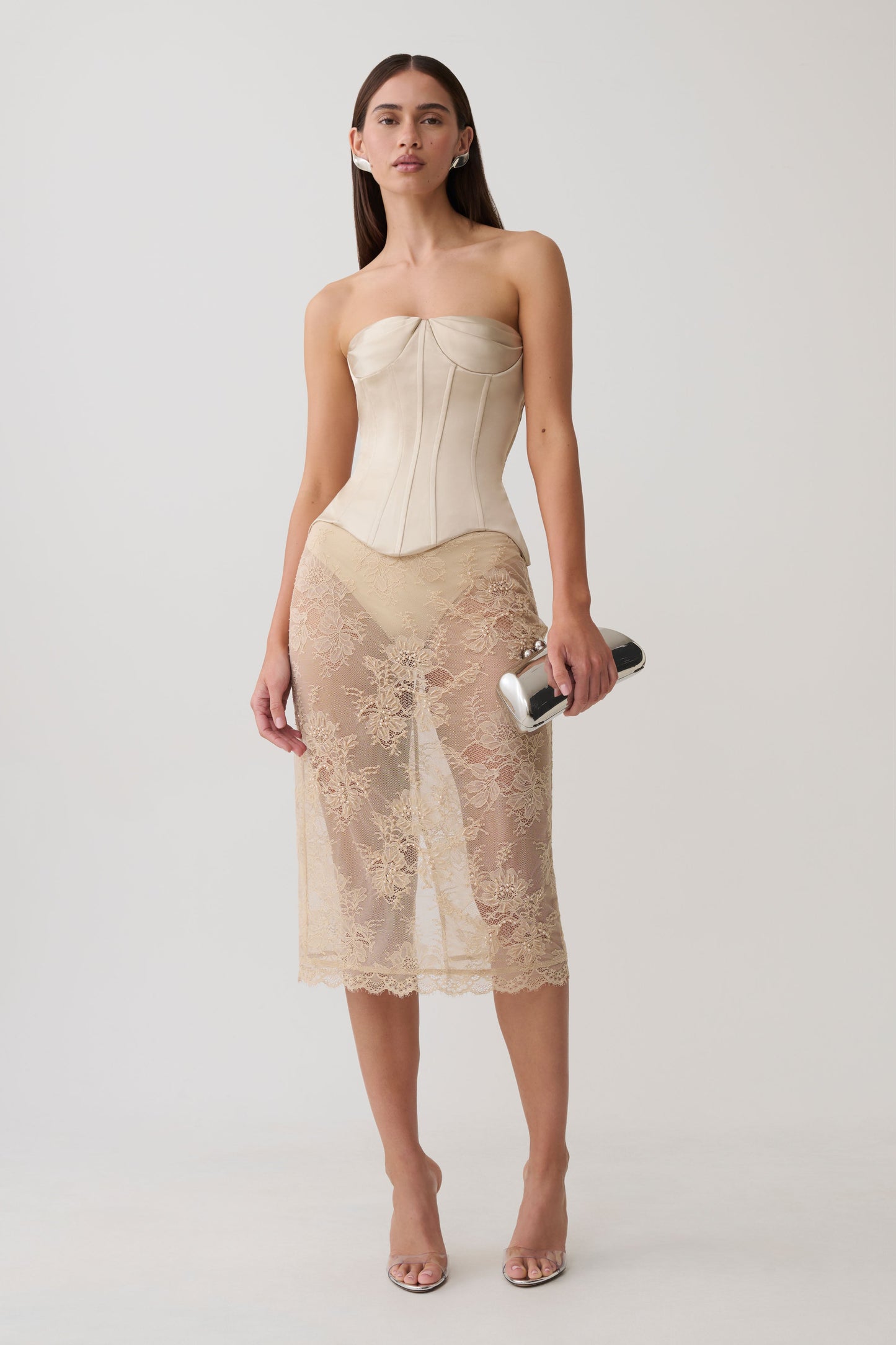Nicolla Satin Strapless Corset - Blush Rose Gold