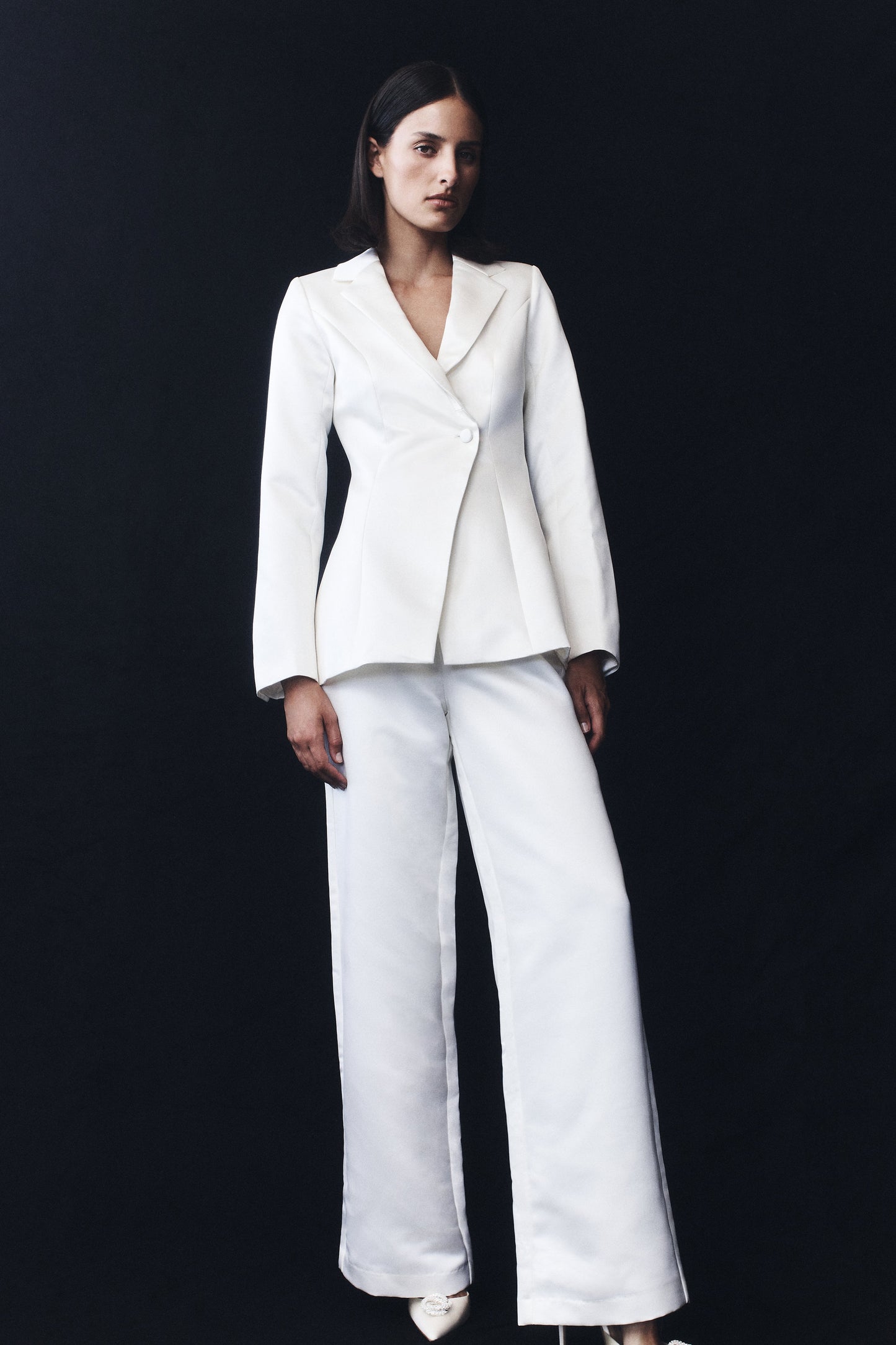 Ada Satin Straight Leg Pant - Ivory