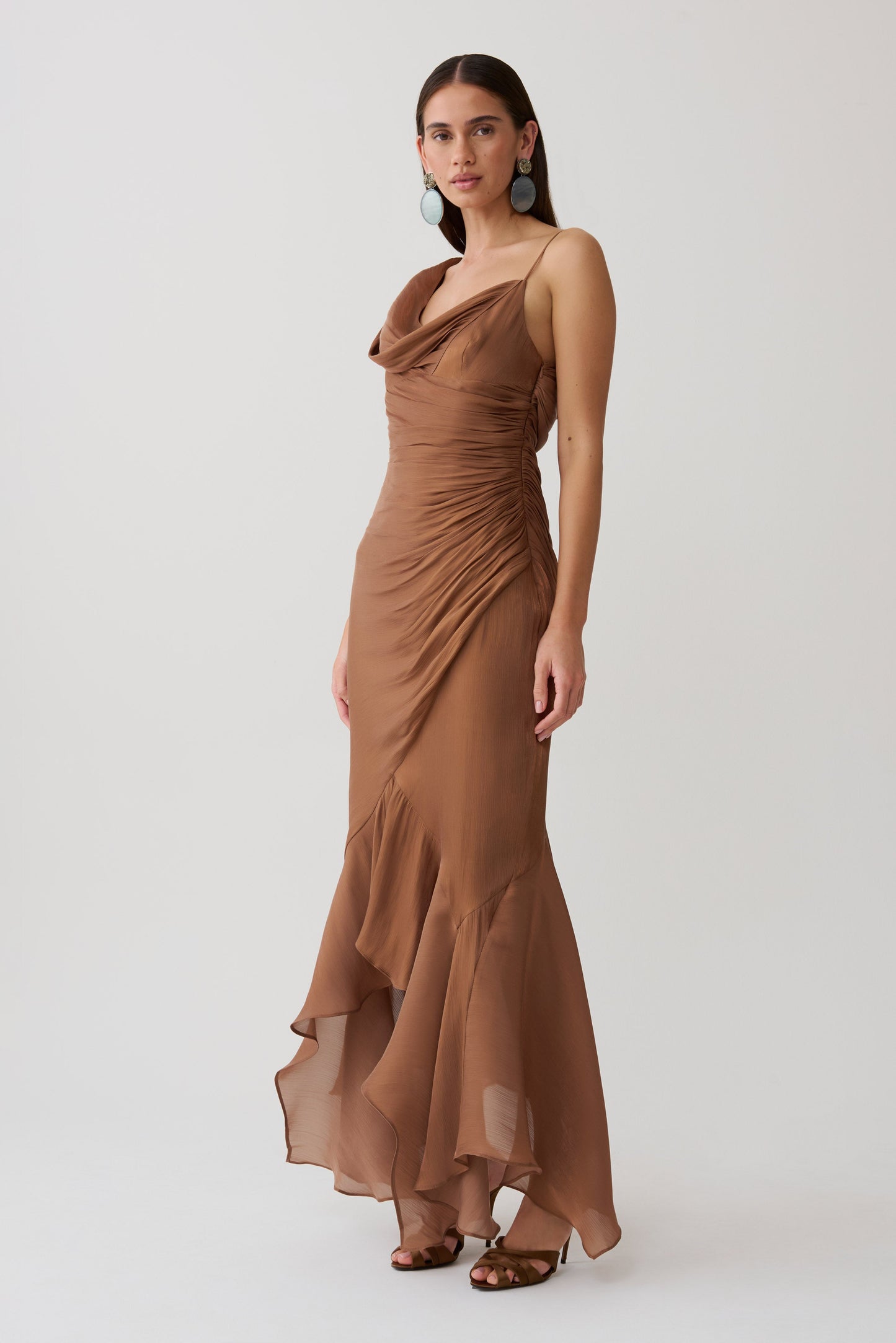Edith Draped Maxi Dress - Cognac