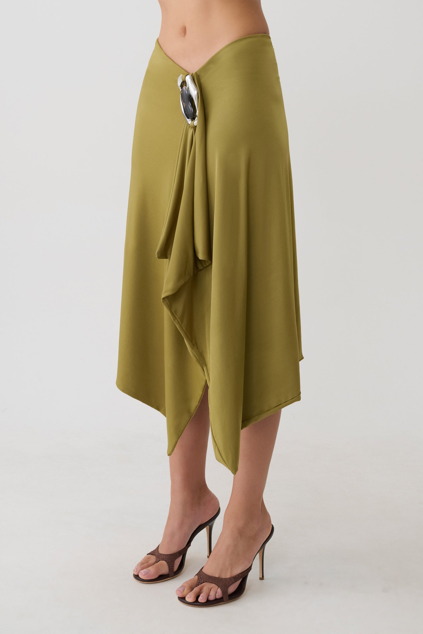 Sault Hankie Midi Skirt with Hardware - Martini Olive