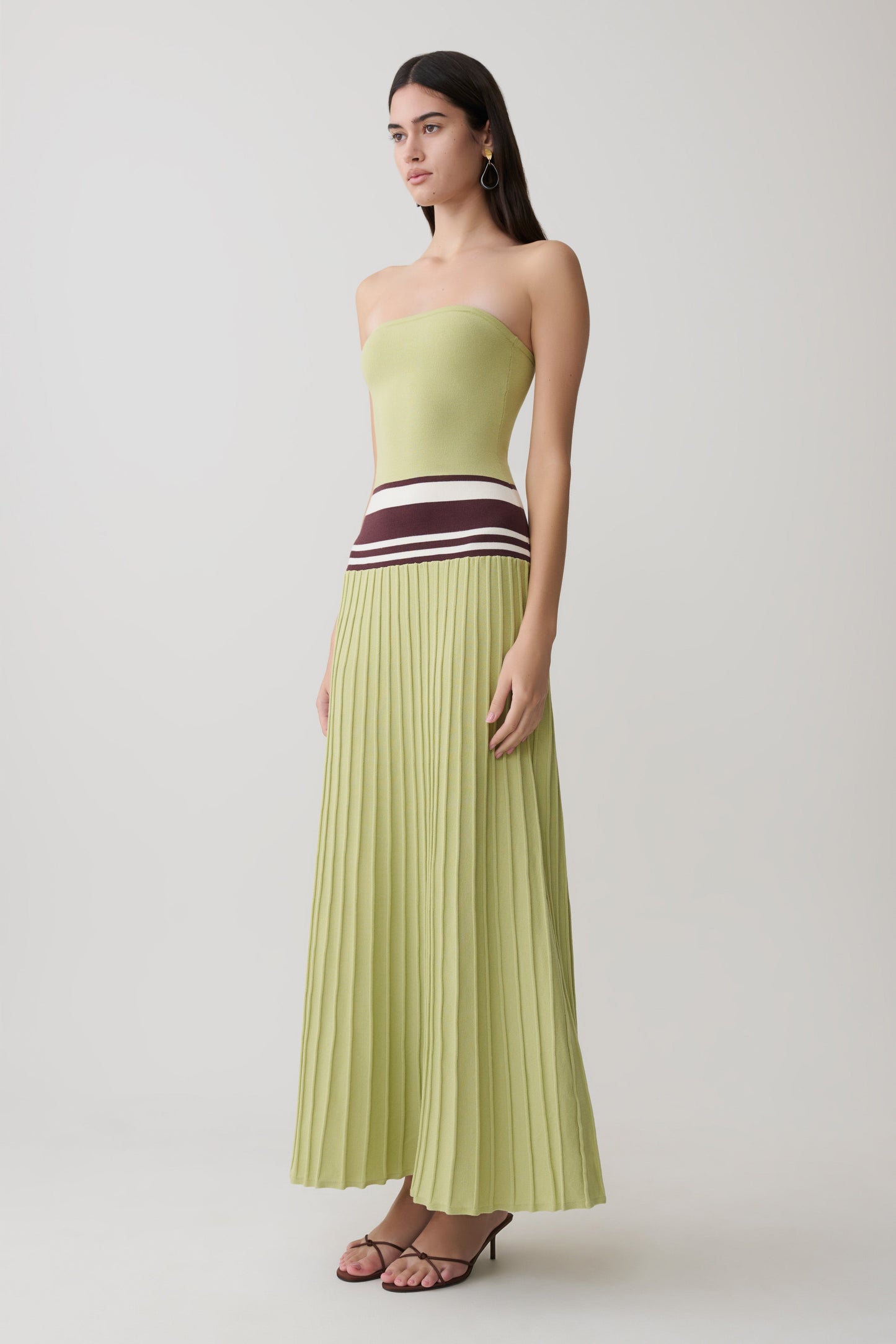 Solaris Strapless Contrast Knit Maxi Dress - Light Olive