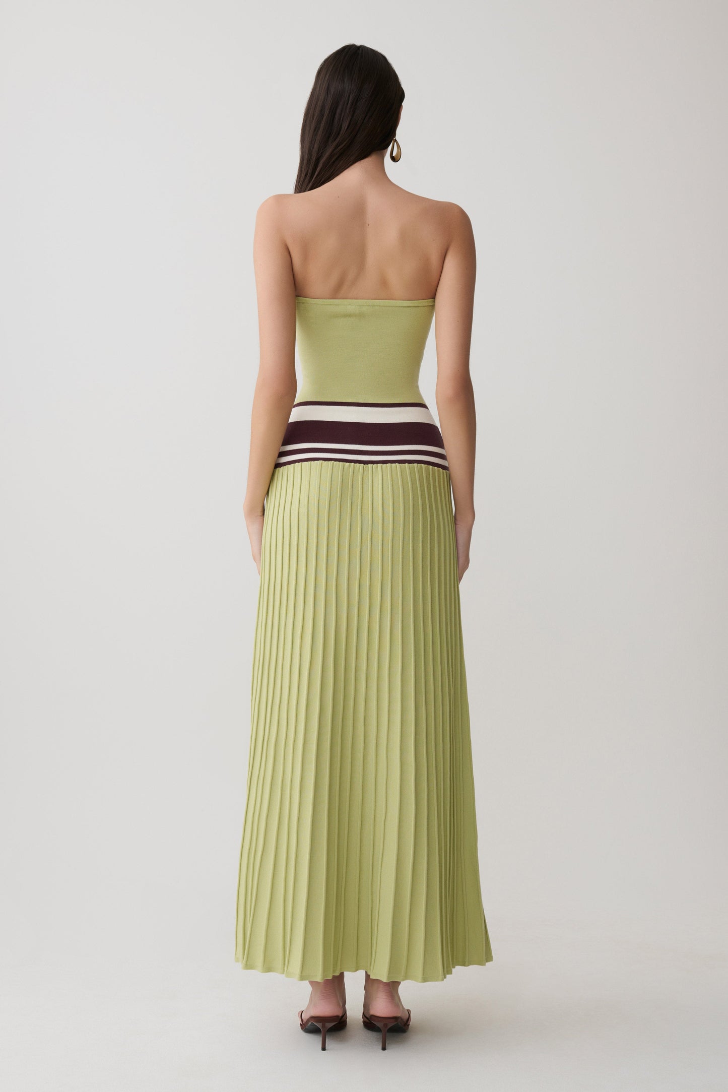 Solaris Strapless Contrast Knit Maxi Dress - Light Olive