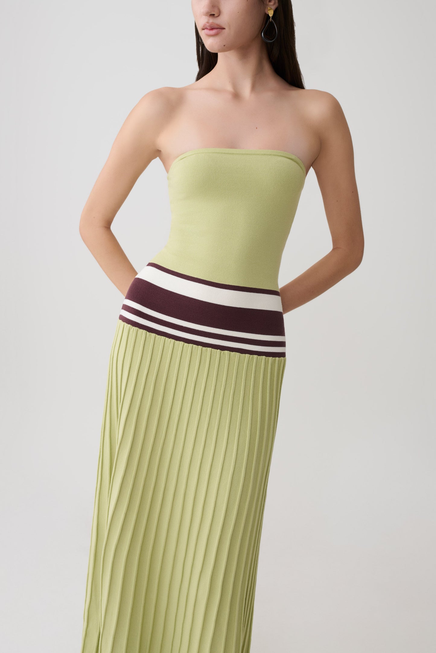 Solaris Strapless Contrast Knit Maxi Dress - Light Olive