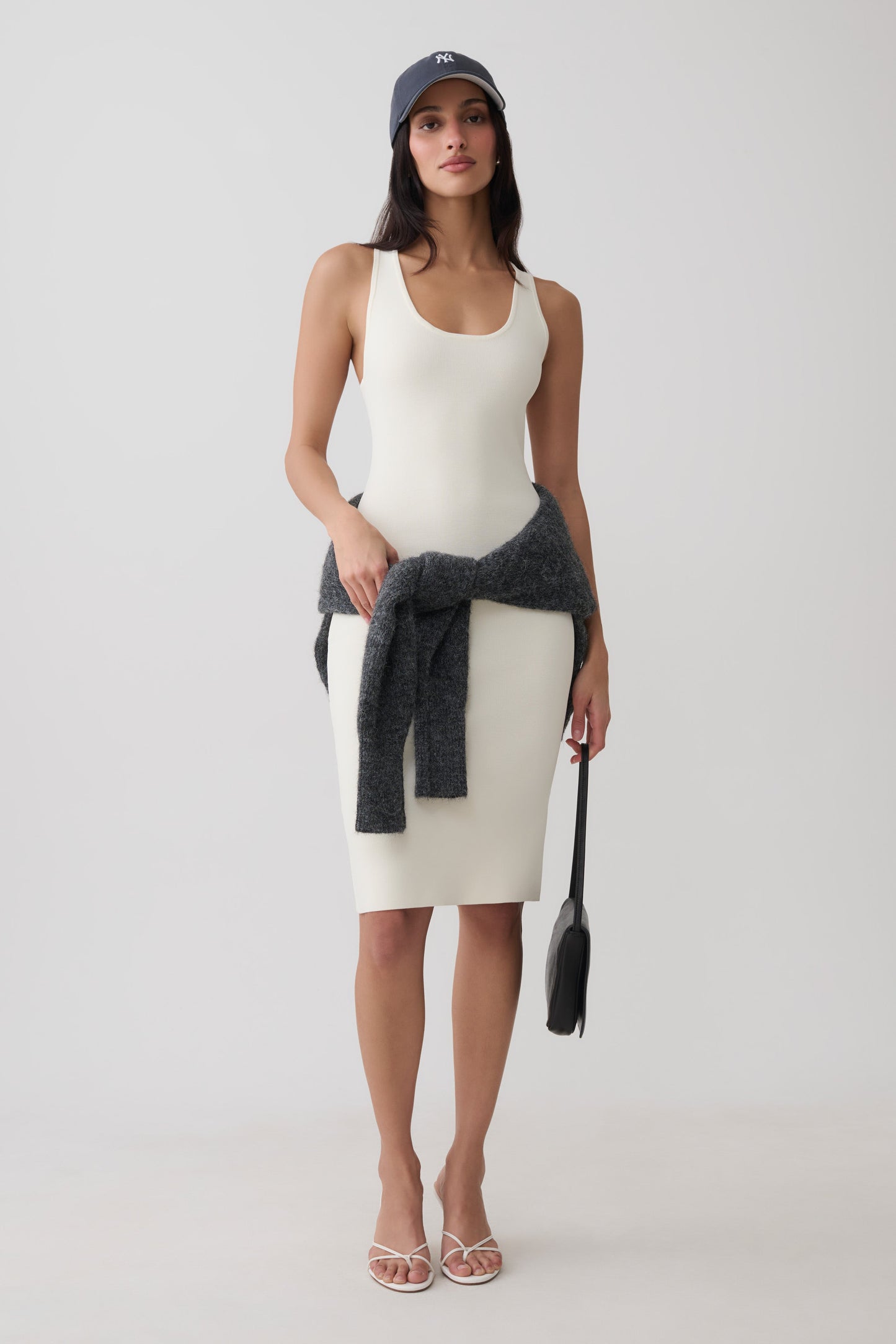 Leah Racer Back Knee Length Knit Dress - Ivory