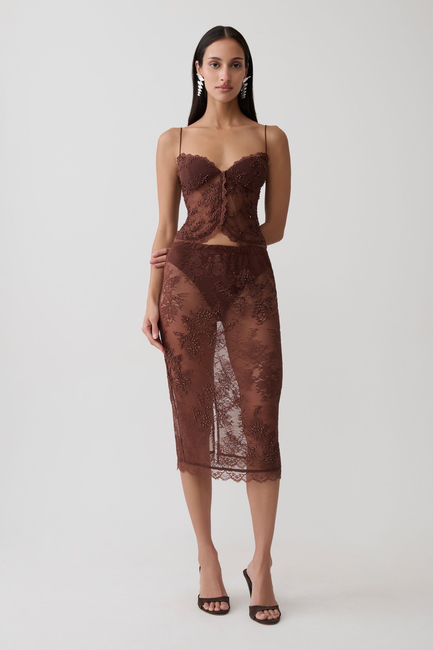Marcelle Sweetheart Lace Top - Dark Chocolate
