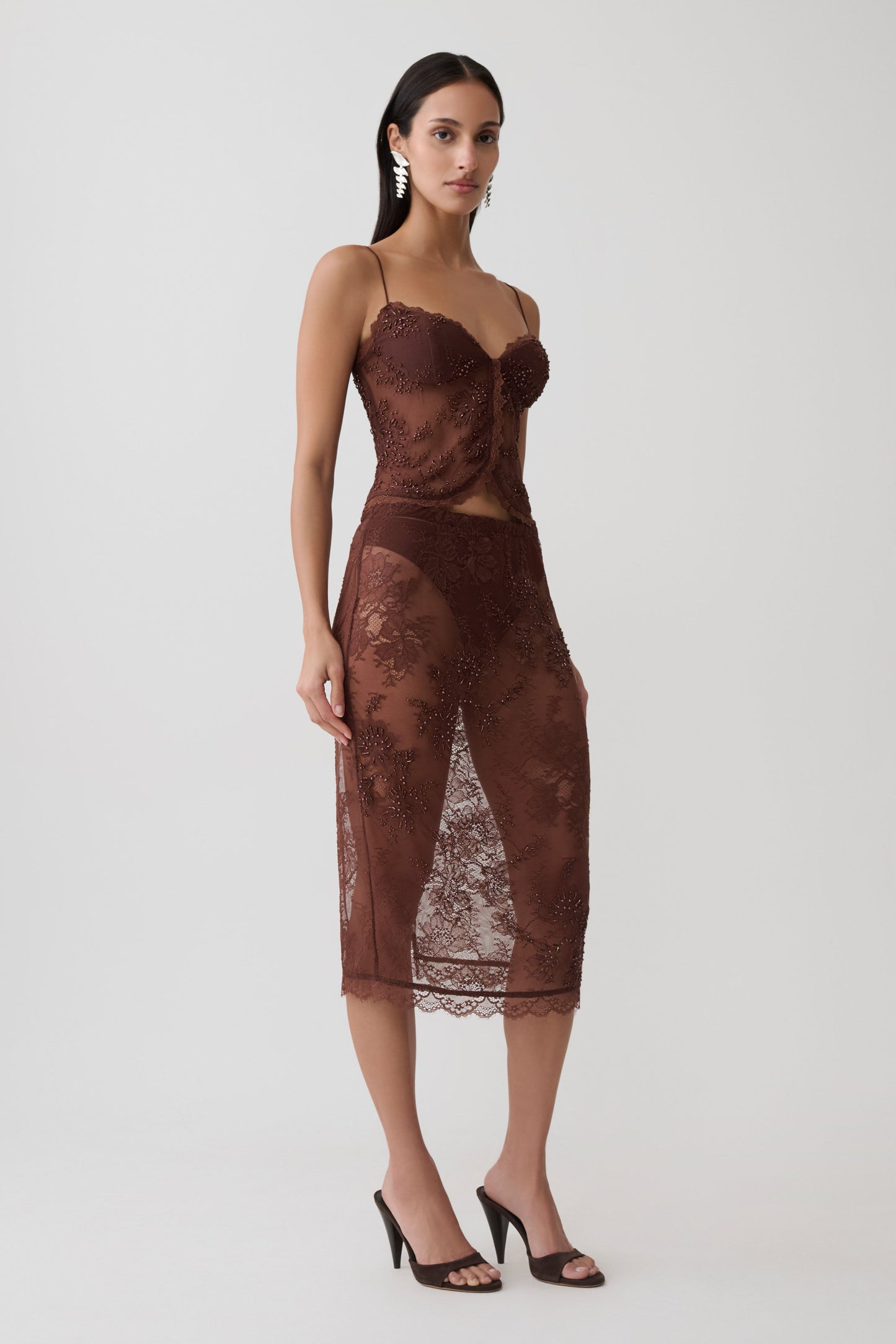 Marcelle Sweetheart Lace Top - Dark Chocolate