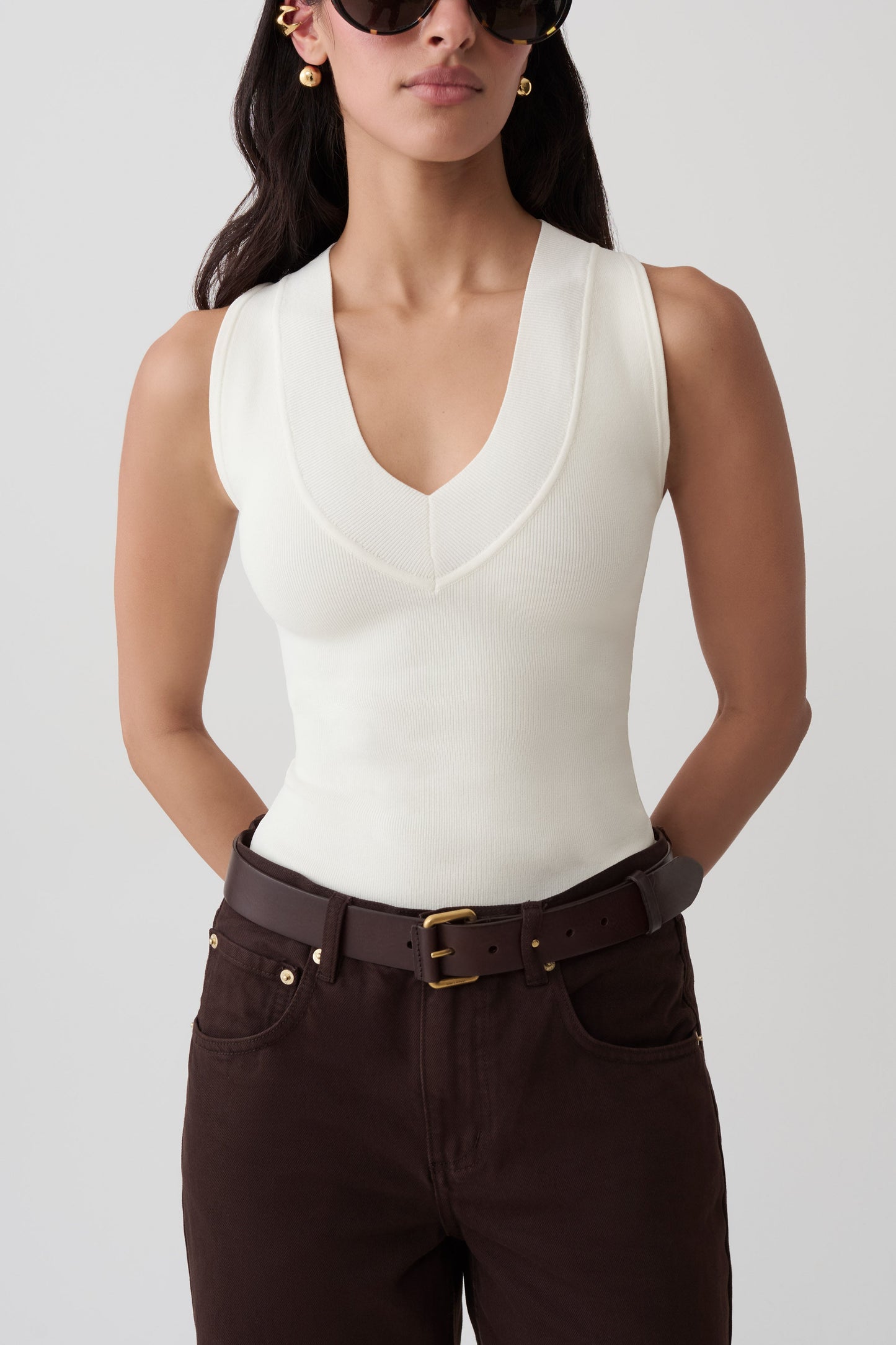 Claudina V-Neck Knit Tank - Ivory