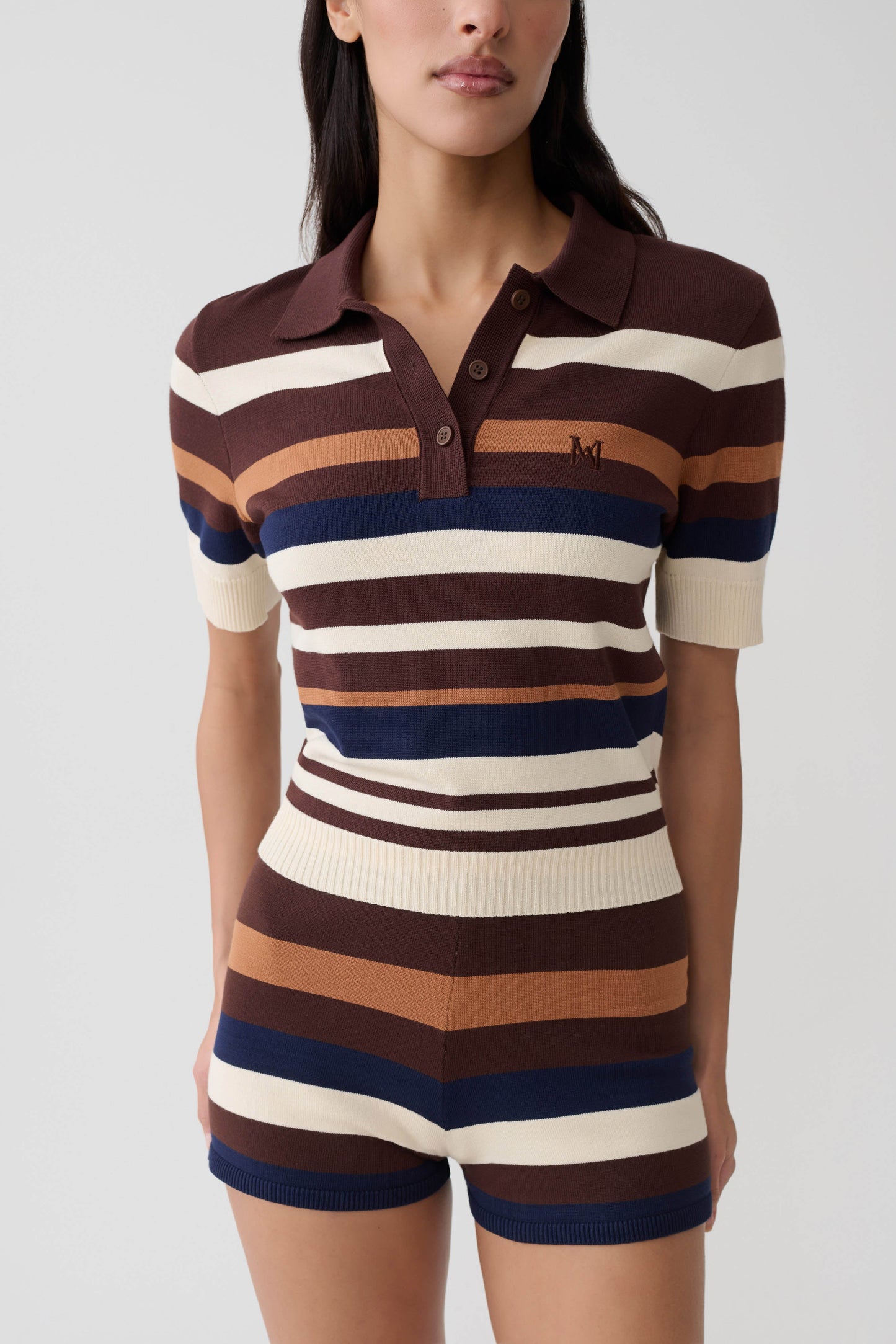 Philly Stripe Knit Button Up Top - Navy/Neutral