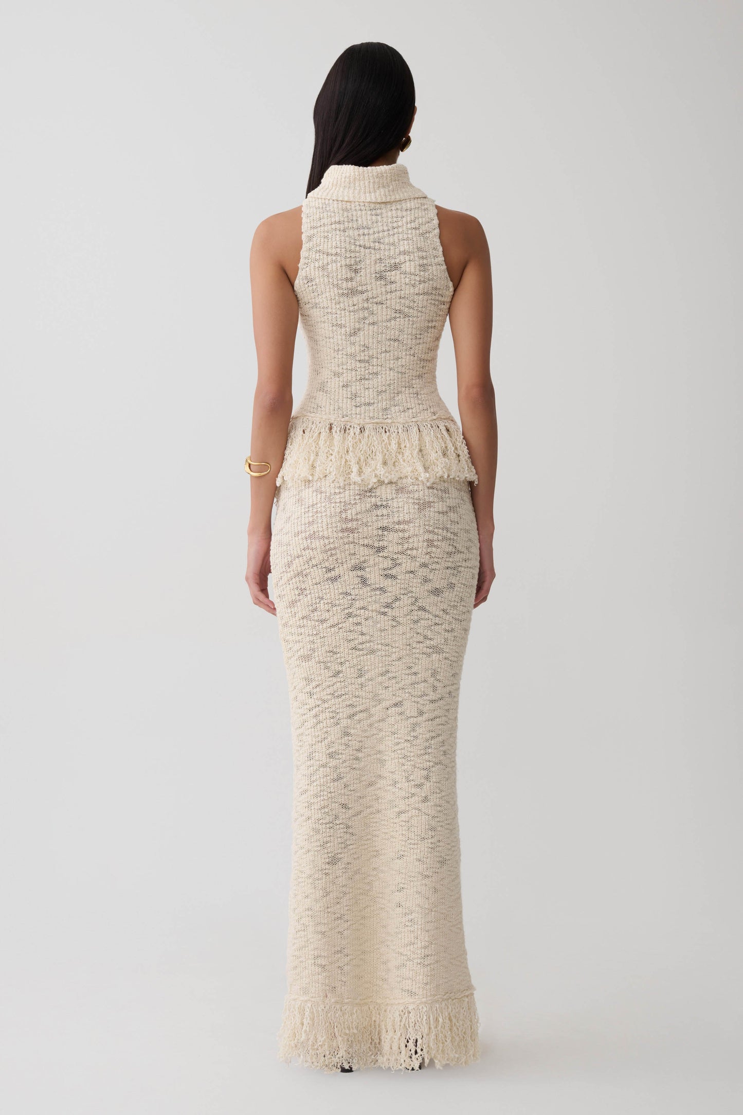 Giovanni Fringe Knit Midi Skirt - Cream
