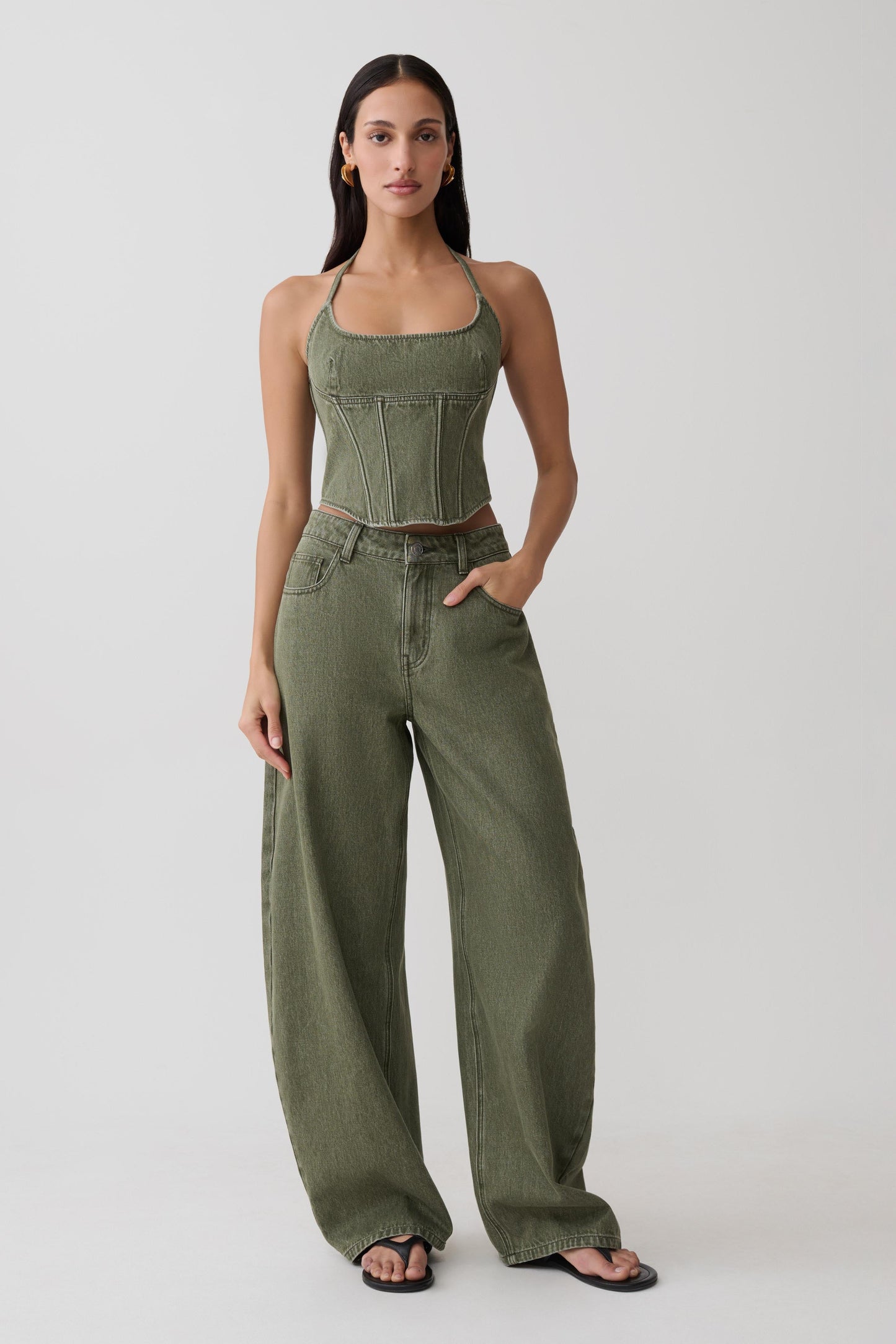 Stephanie Barrel Denim Jeans - Washed Khaki