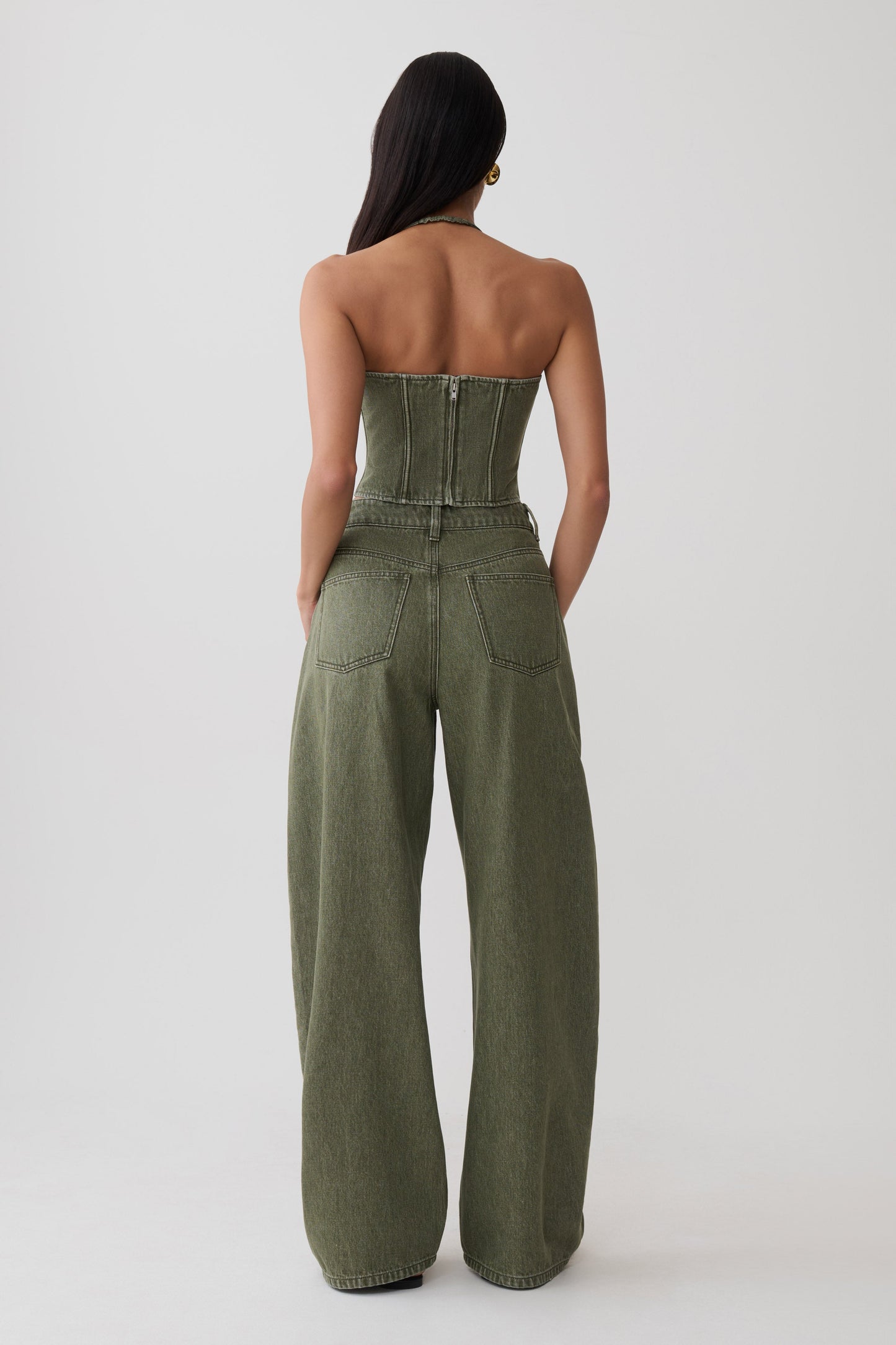 Stephanie Corset Denim Top - Washed Khaki