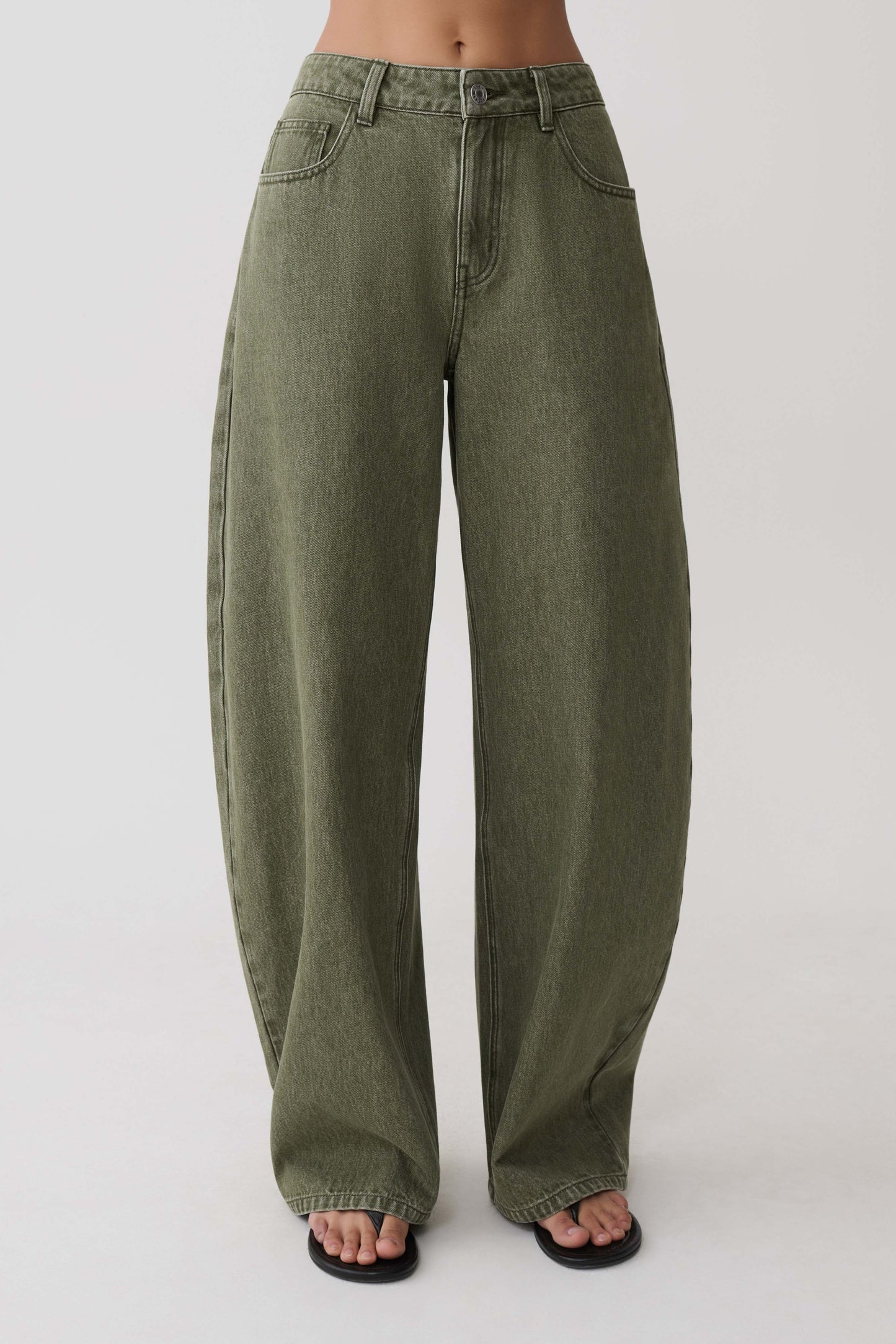 Stephanie Barrel Denim Jeans - Washed Khaki