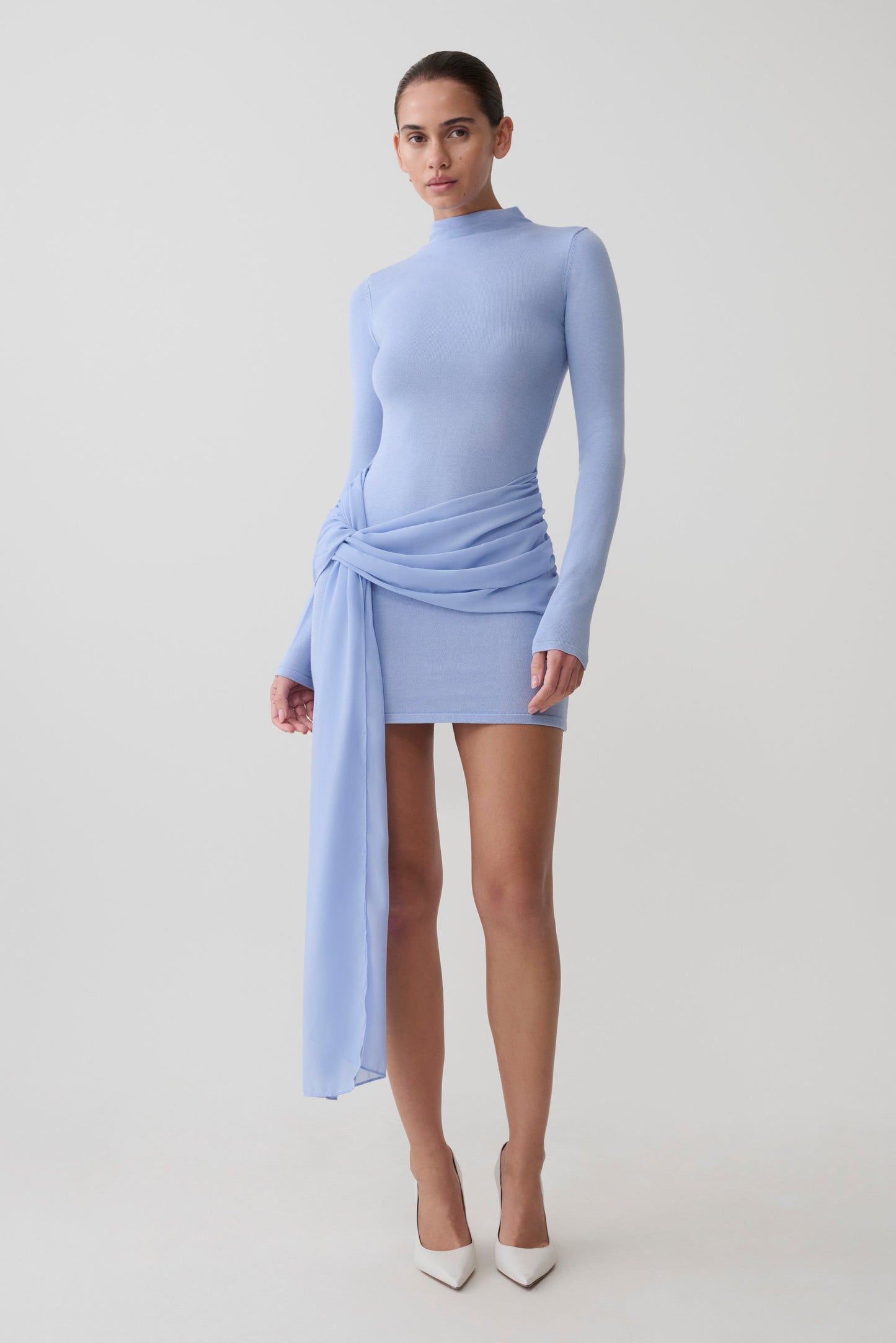 Grayson Knit Chiffon Mini Dress - Cornflower Blue
