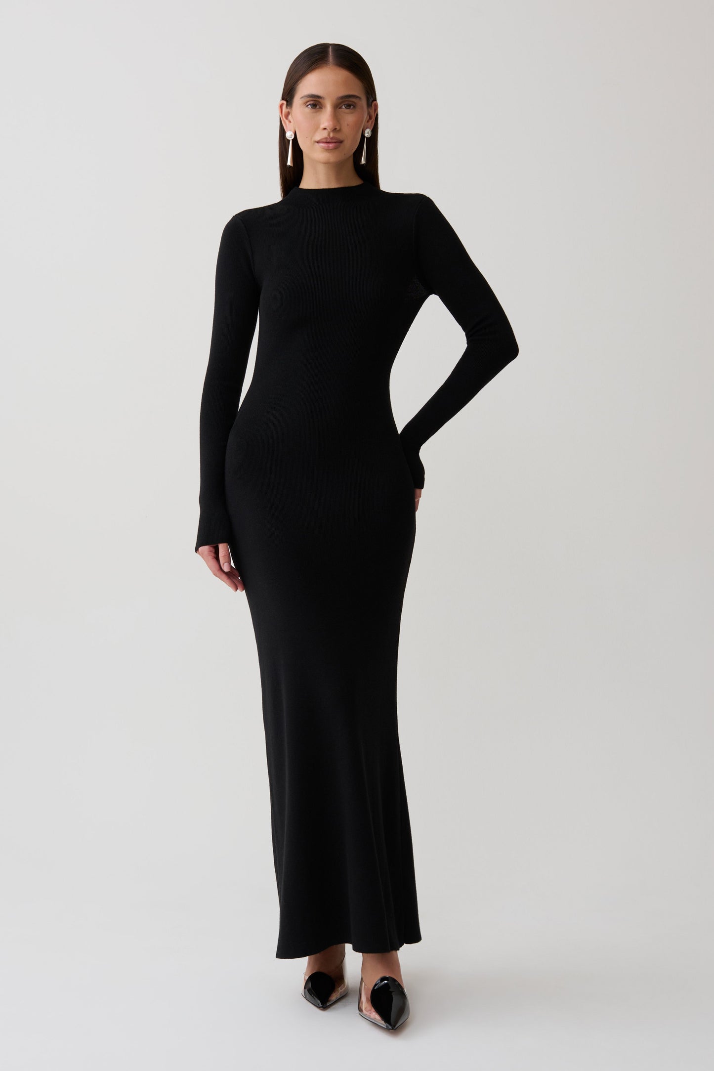 Rowan Long Sleeve Knit Maxi Dress - Black