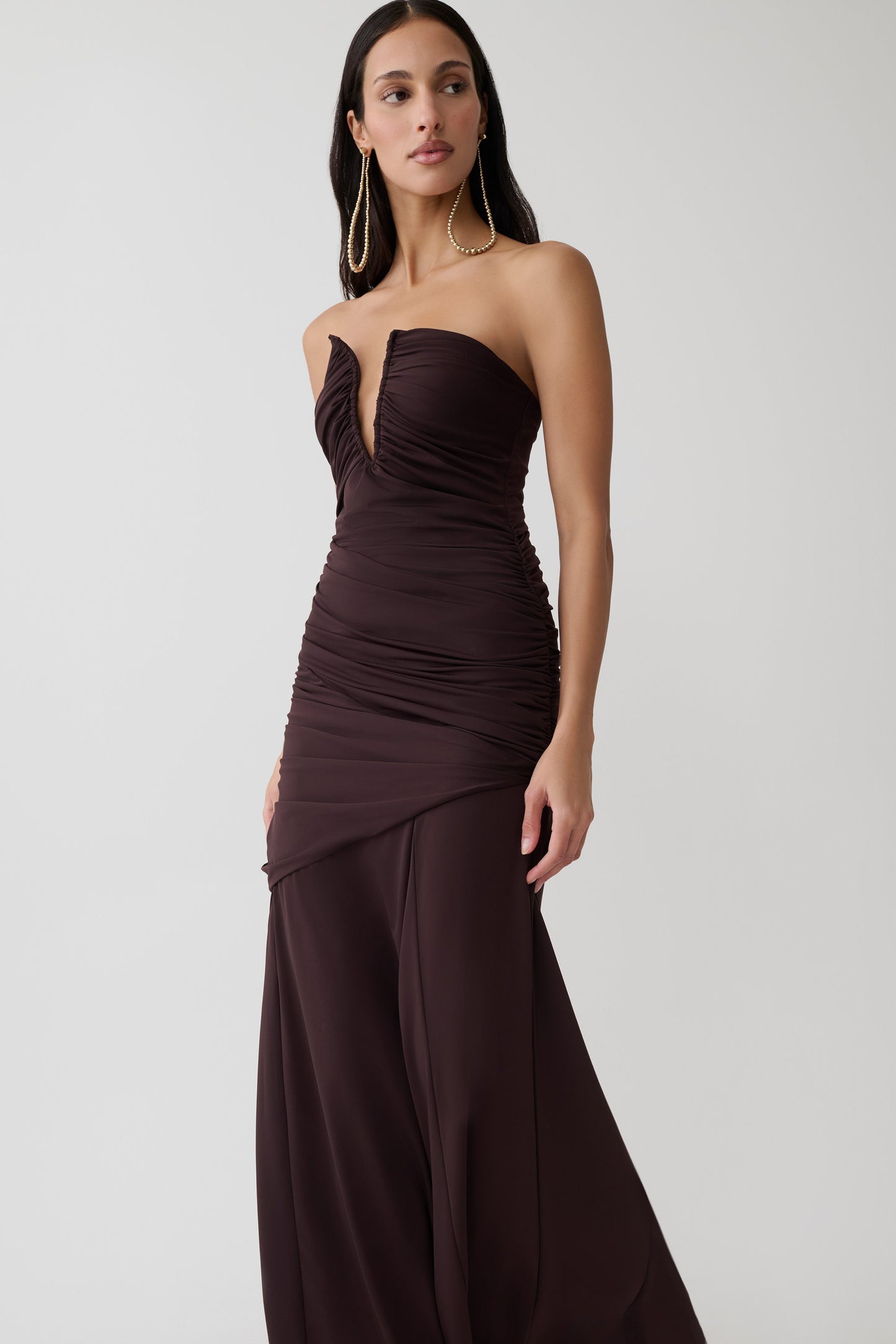 Kaiydo Gathered Centre Wire Maxi Dress - Chocolate