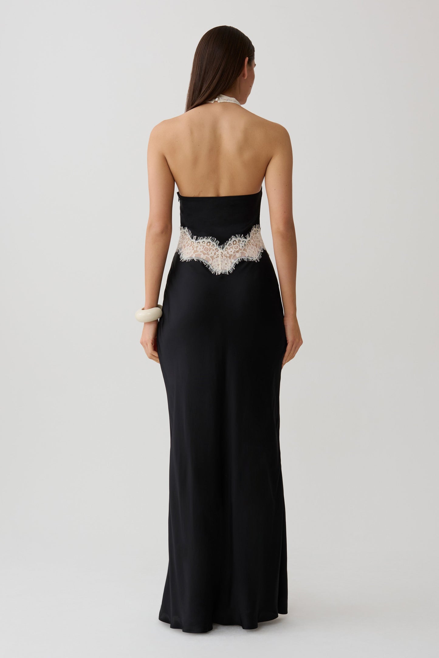 Louise Satin And Lace Maxi Dress - Black/Ivory