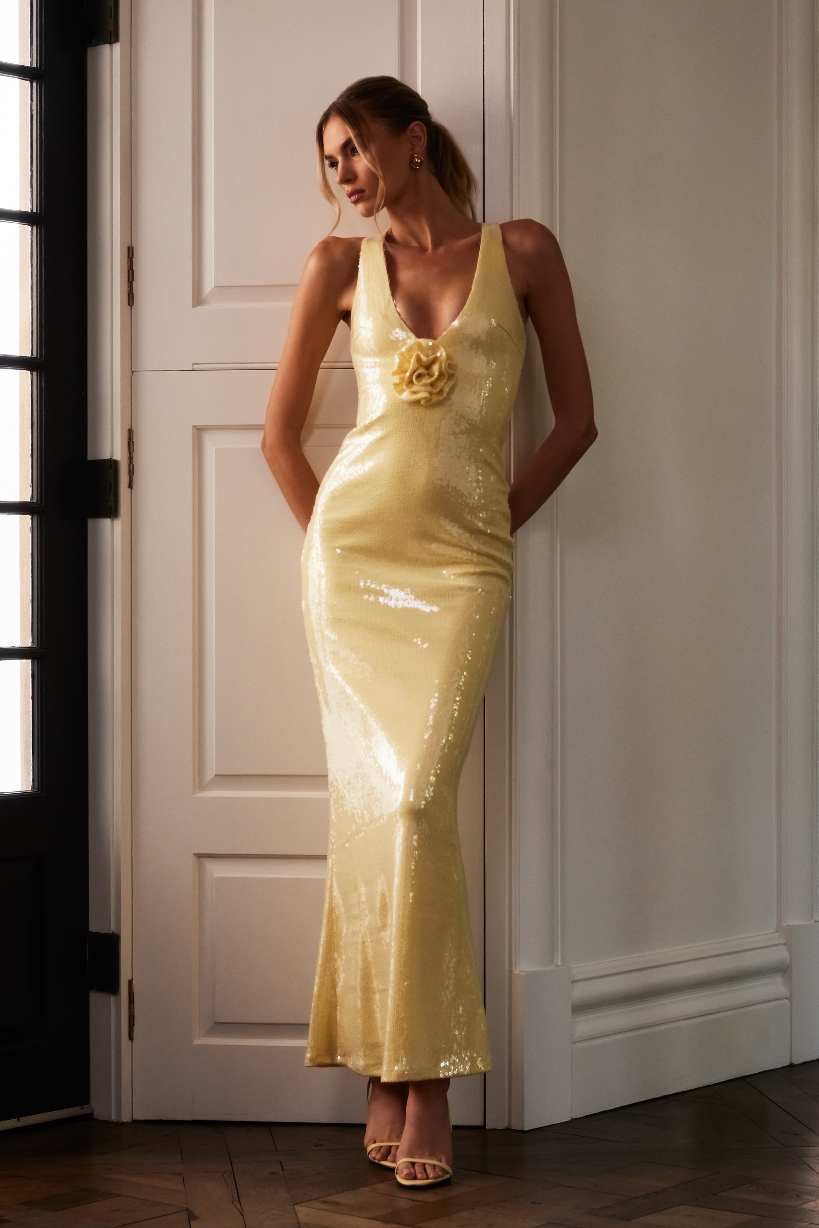 sequin yellow dress Gorgeous Sequins Prom Mermaid Split Long Evening Party Gowns The lace Sunshine & Sparkle Sequin Dress