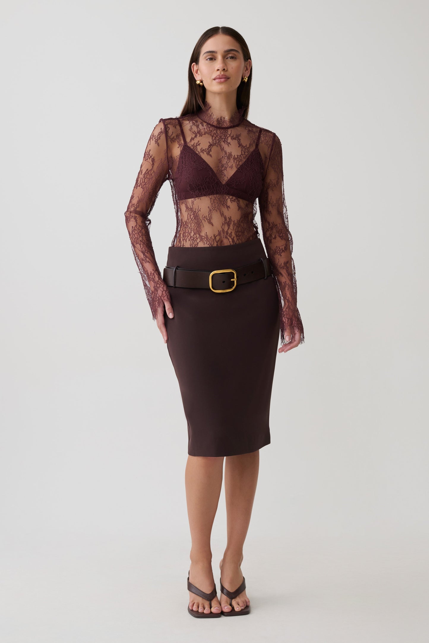 Brooke Suiting Midi Skirt - Burgundy
