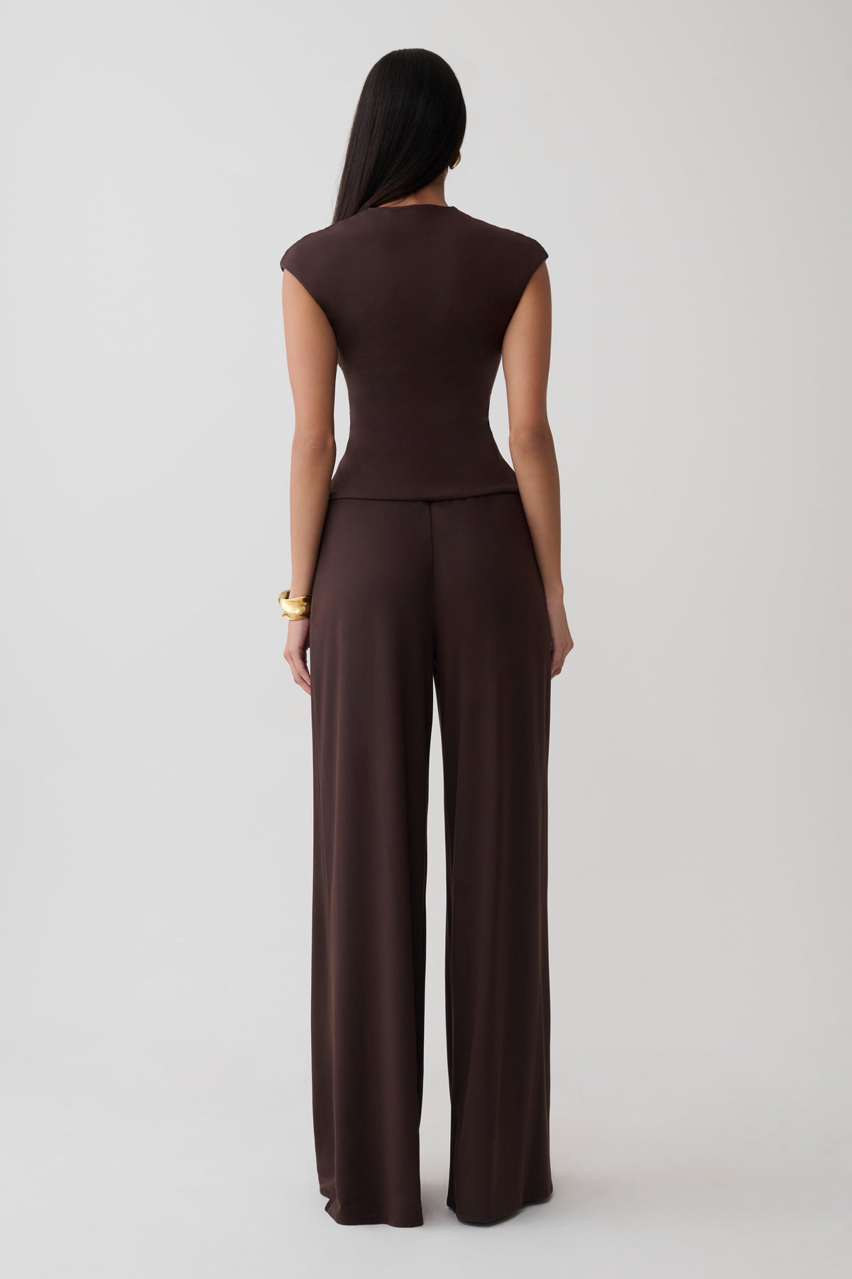 Krysh Wide Leg Peached Jersey Pants - Chocolate