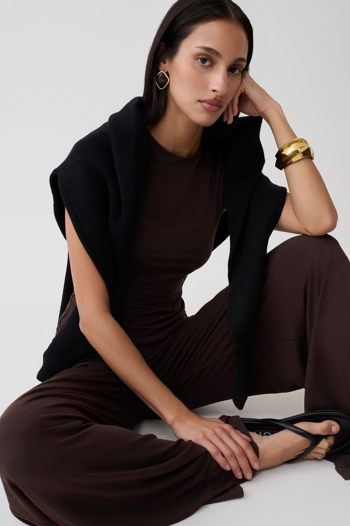 Krysh Wide Leg Peached Jersey Pants - Chocolate