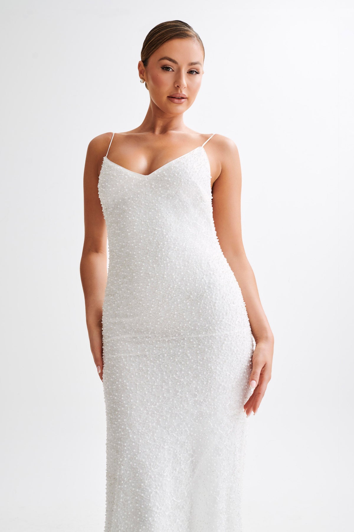Catalina Pearl Beaded Wedding Gown - White