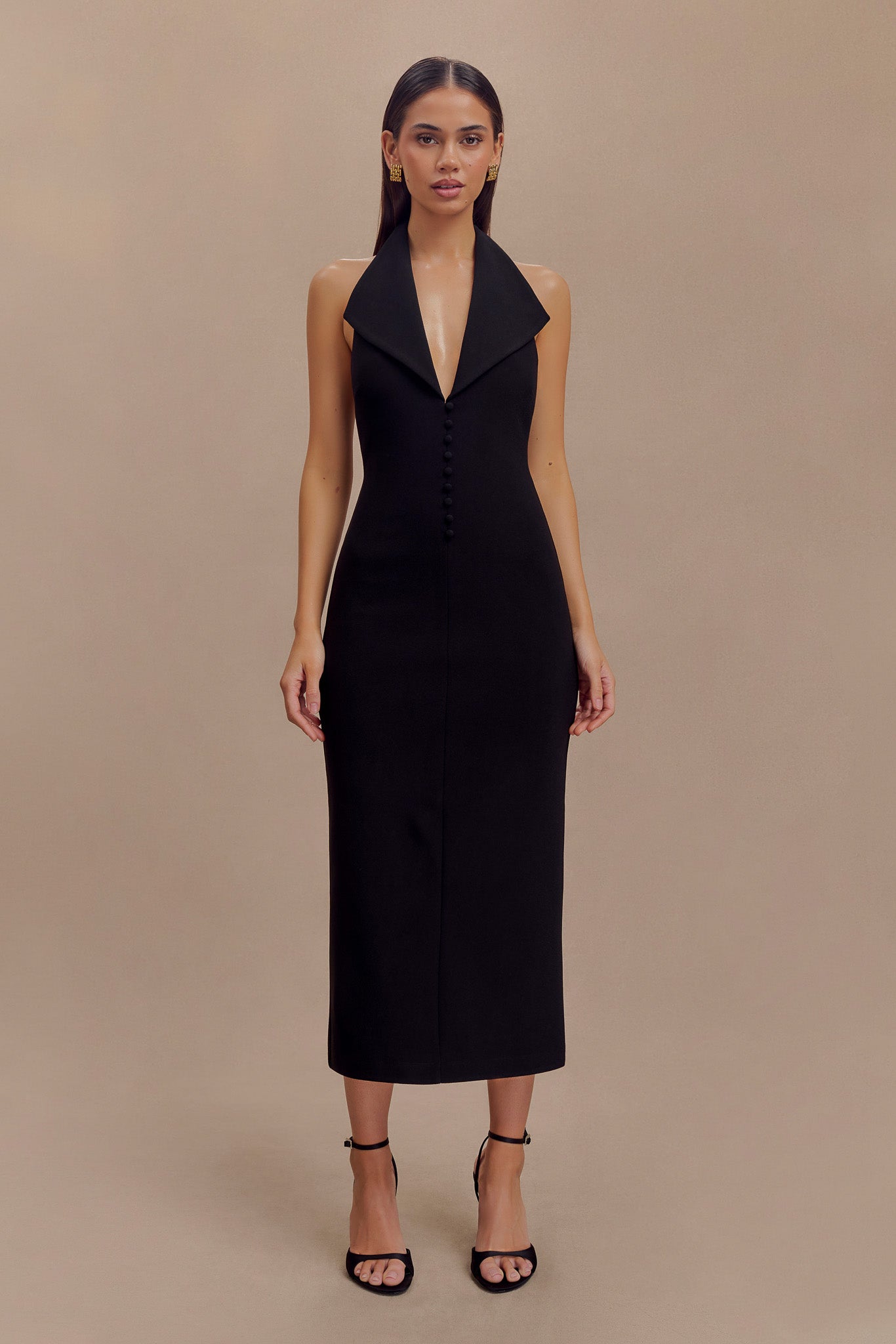 Annita Crepe Halter Midi Dress / Black | MESHKI