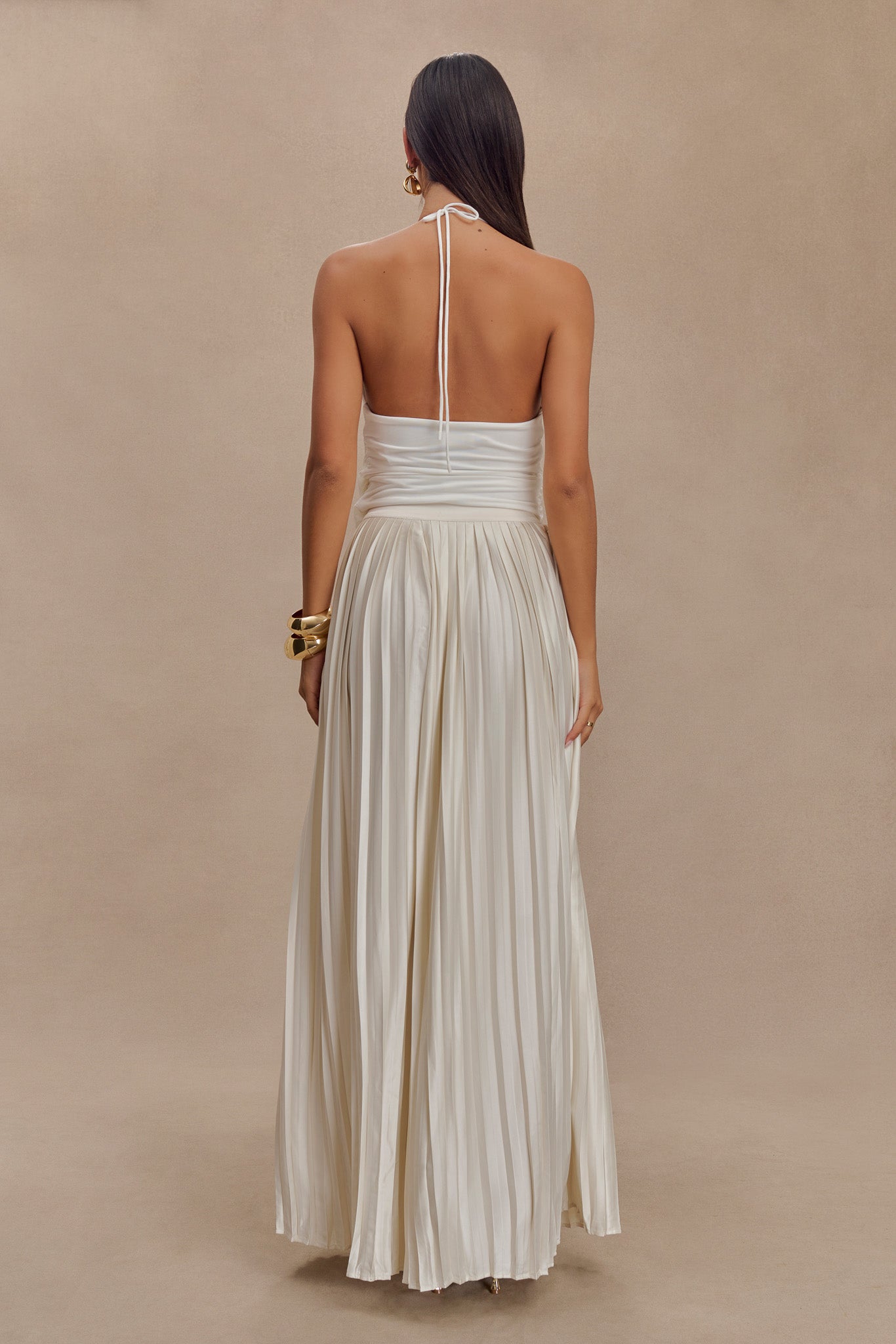 Tyla Draped Slinky Halter Top - White